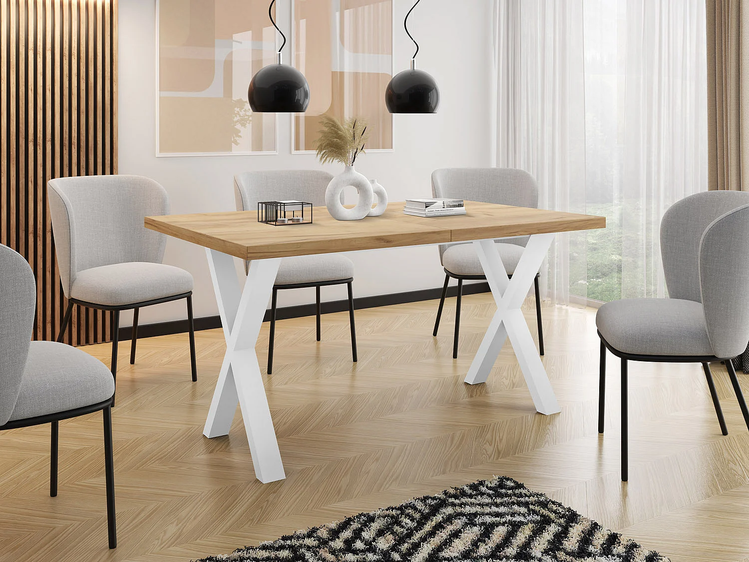 Rechteckiger Ausziehbarer Esstisch - Großer Modern-Stil Tisch mit Weißen Metallbeinen 120 140 160 cm bis 220 240 260 cm - Spacesaver - 140 x 80 cm - Craft Eiche