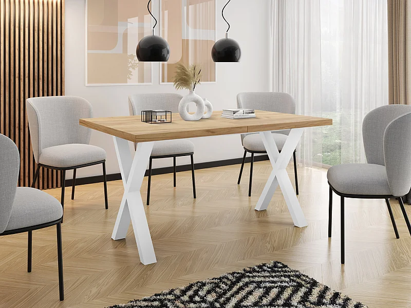 Table de Salle à Manger Rectangulaire Extensible - Grande Table de Style Moderne avec Pieds Métalliques Blanc - 140 à 240 cm - Compacte - Chêne Craft