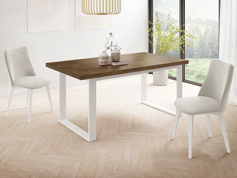 Table à Manger Rectangulaire Pour Salon - Table à Manger Style Loft Industriel Avec Pieds En Métal Blanc - Fabriqué en UE - 140 x 80 cm - Chêne Lefkas