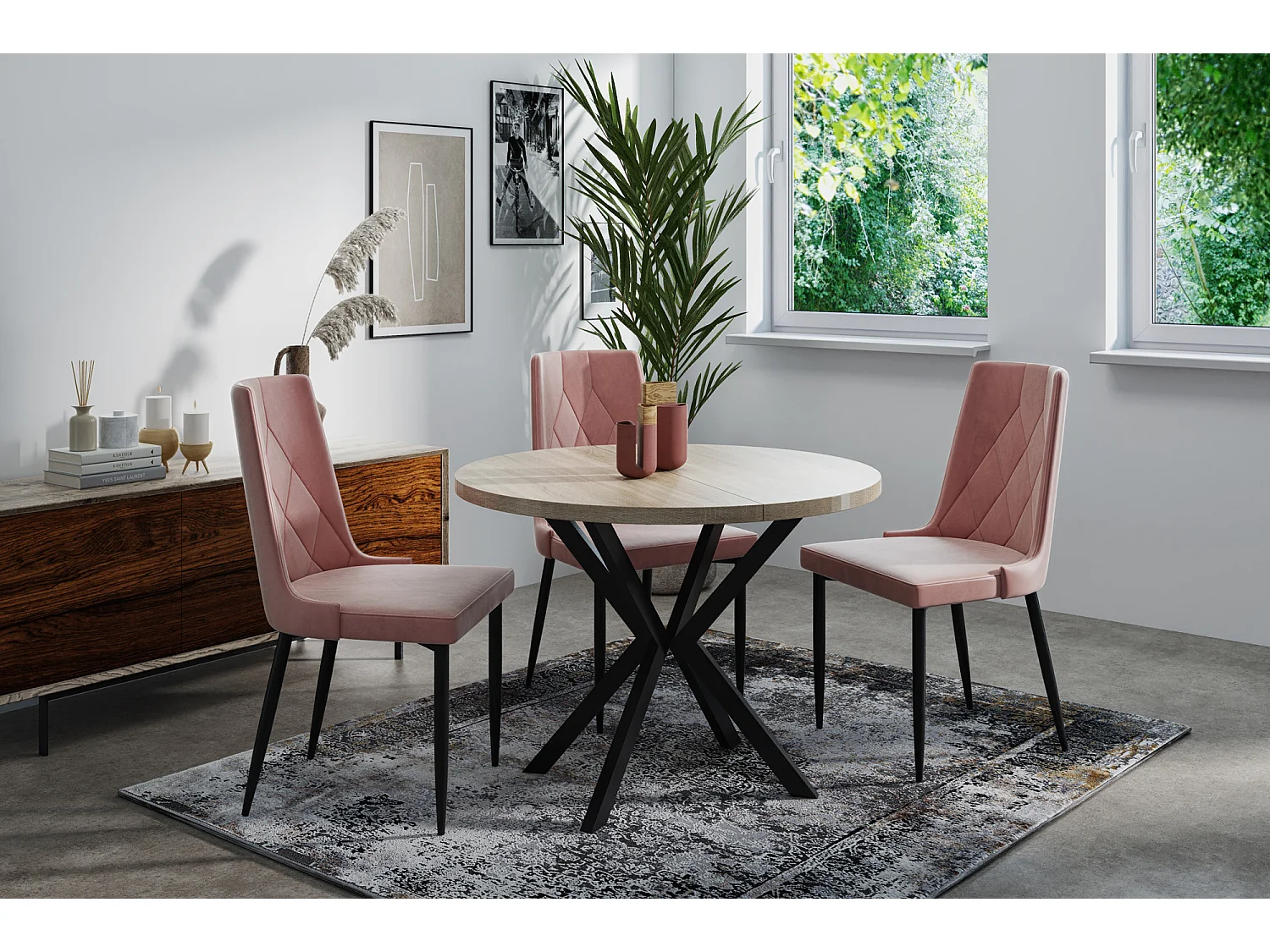 Runder Ausziehbarer Esstisch - Loft Style Tisch mit Metallbeinen - 100 bis 180 cm - Industrieller Tisch für Wohnzimmer - Spacesaver - Sonoma Eiche - 100 cm