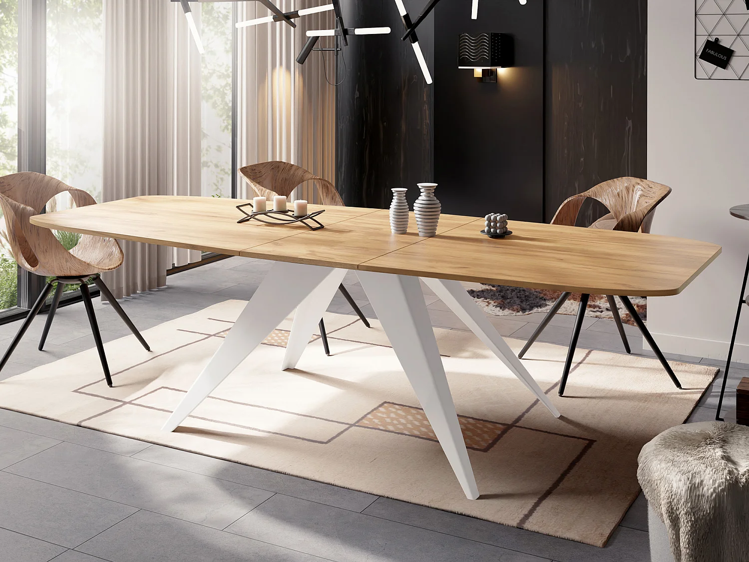 Ausziehbarer Esstisch im Loft-Stil - Industrieller Tisch mit Weißen Metallbeinen - Modernes Design für Wohnzimmer - 160 cm Ausziehbar auf 200 cm - Craft Eiche