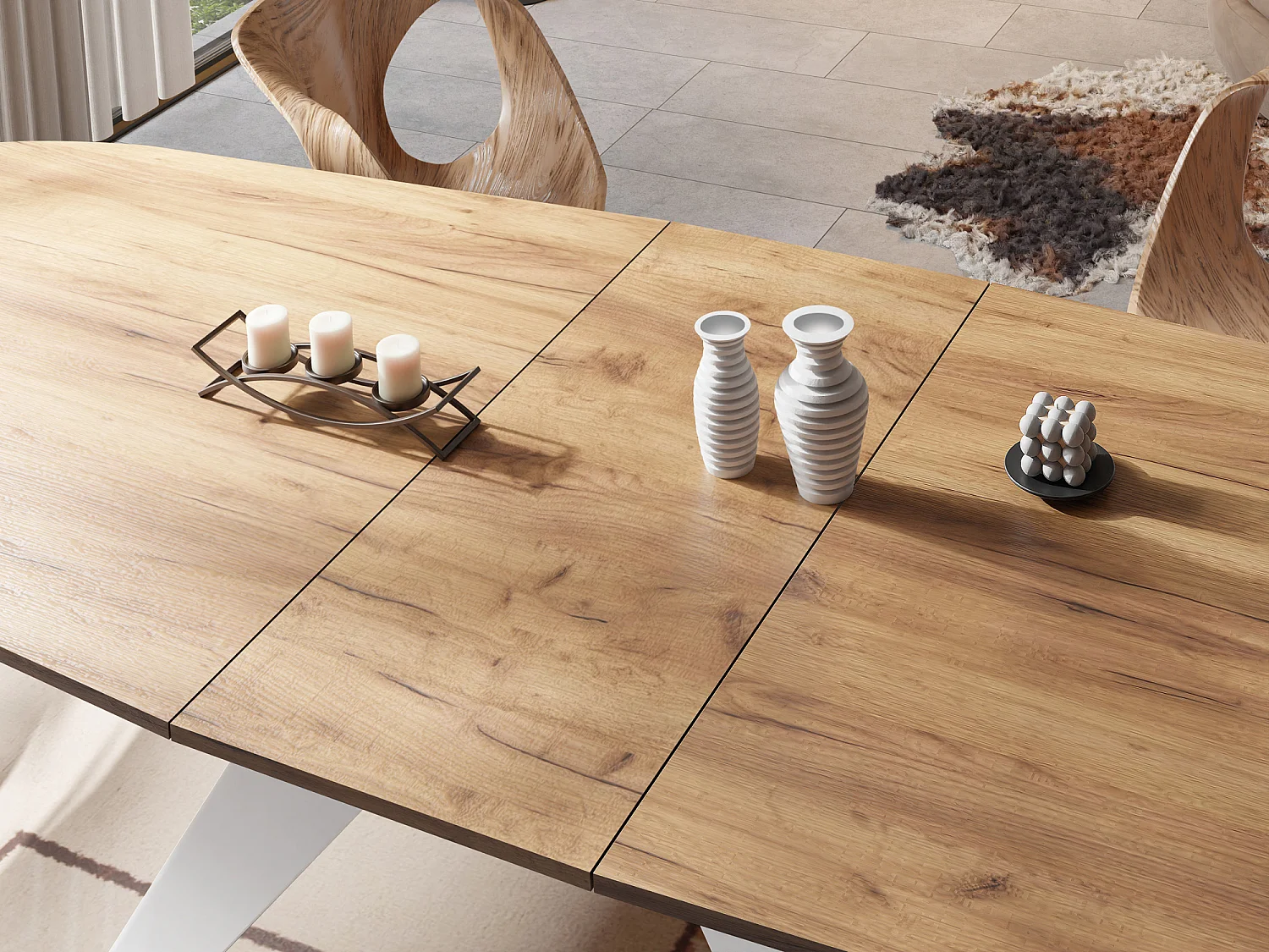 Ausziehbarer Esstisch im Loft-Stil - Industrieller Tisch mit Weißen Metallbeinen - Modernes Design für Wohnzimmer - 160 cm Ausziehbar auf 200 cm - Craft Eiche