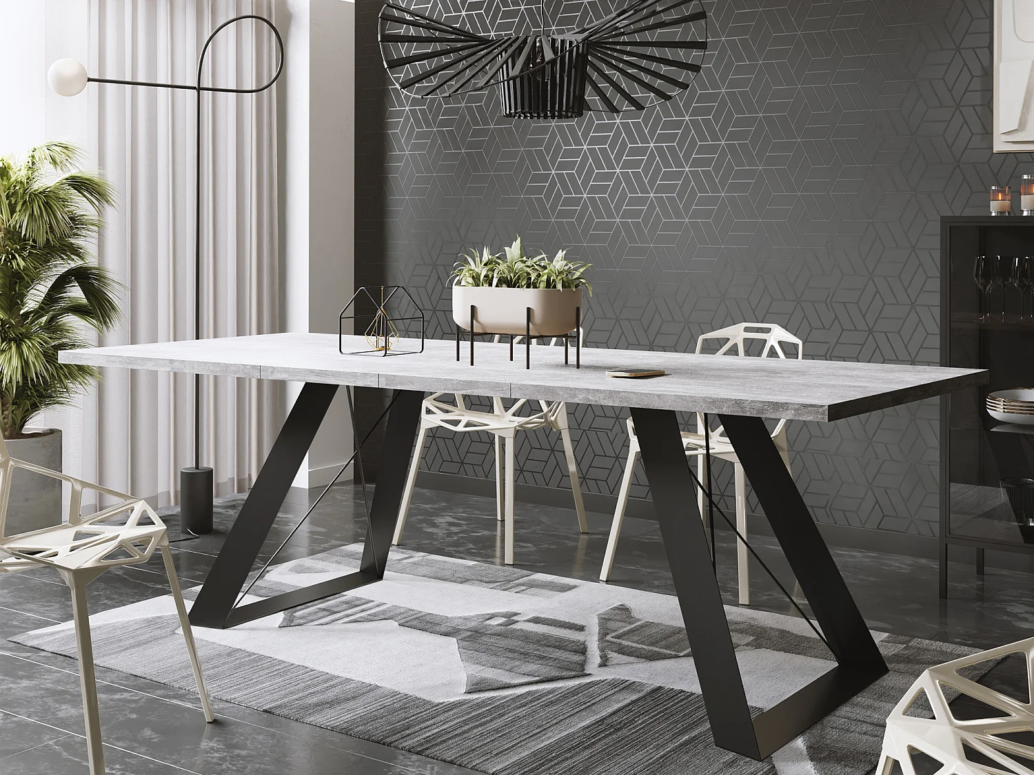 Table à Manger Extensible en Style Industriel - Pieds en Métal Robustes et Plusieurs Options de Plateau - Design Moderne pour Salle à Manger - 160 cm - Gris Béton