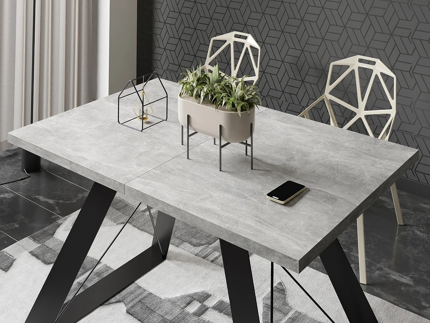 Table à Manger Extensible en Style Industriel - Pieds en Métal Robustes et Plusieurs Options de Plateau - Design Moderne pour Salle à Manger - 160 cm - Gris Béton