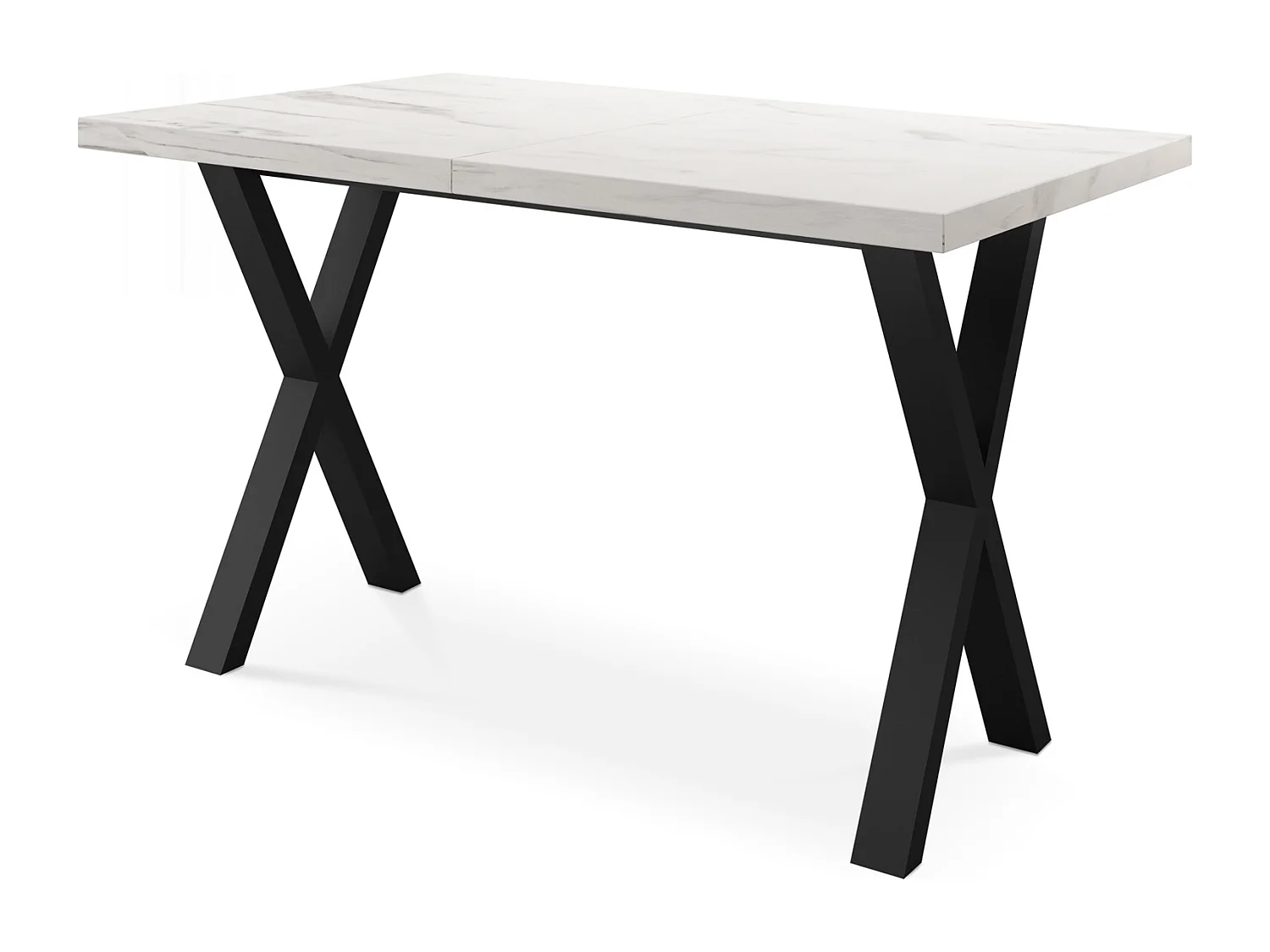 Table de Salle à Manger Rectangulaire Extensible - Grande Table de Style Moderne avec Pieds Métalliques Noirs - 160 à 260 cm - Compacte - Marbre Blanc