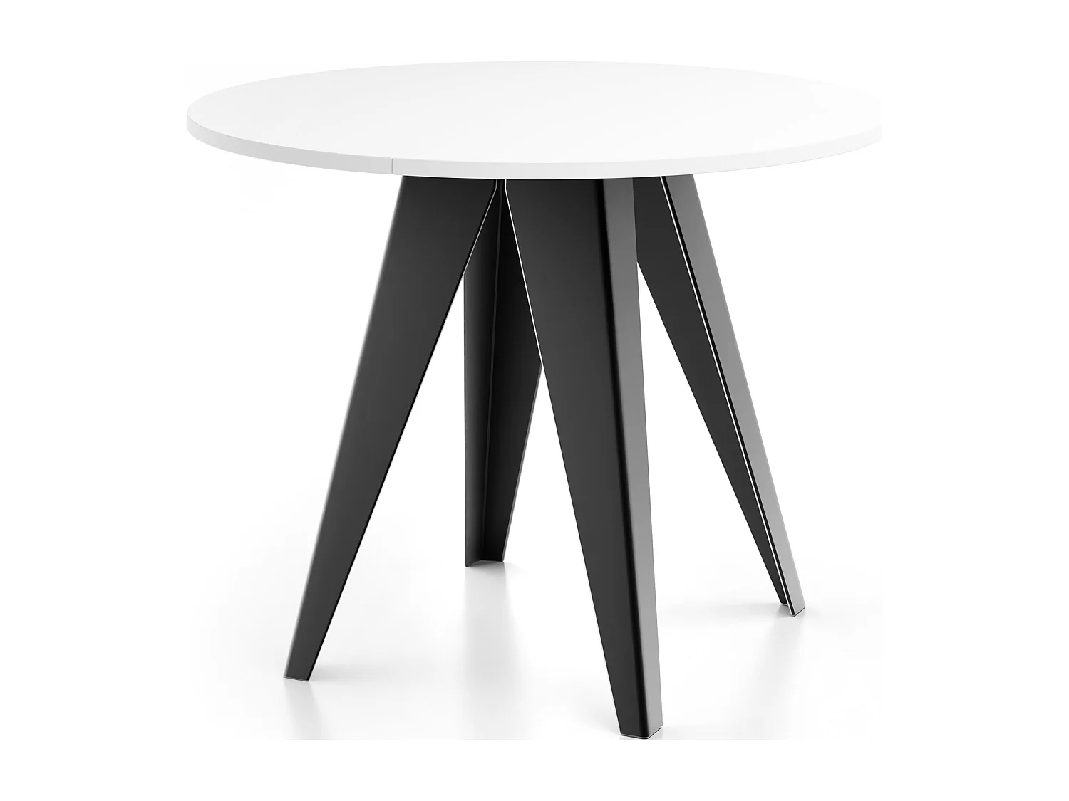 Table de Salle à Manger Ronde de Style Industriel - Moderne - Extensible de 100 cm à 140 cm - Pieds Métalliques Noirs - Blanc