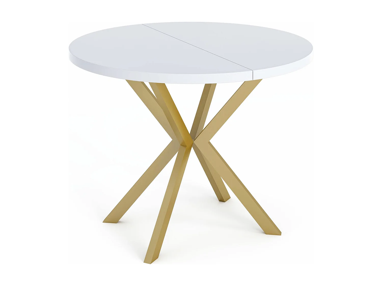 Runder Esstisch Ausziehbar ⌀ 100 cm - Goldene X-Beine - Weiß - EU Herstellung