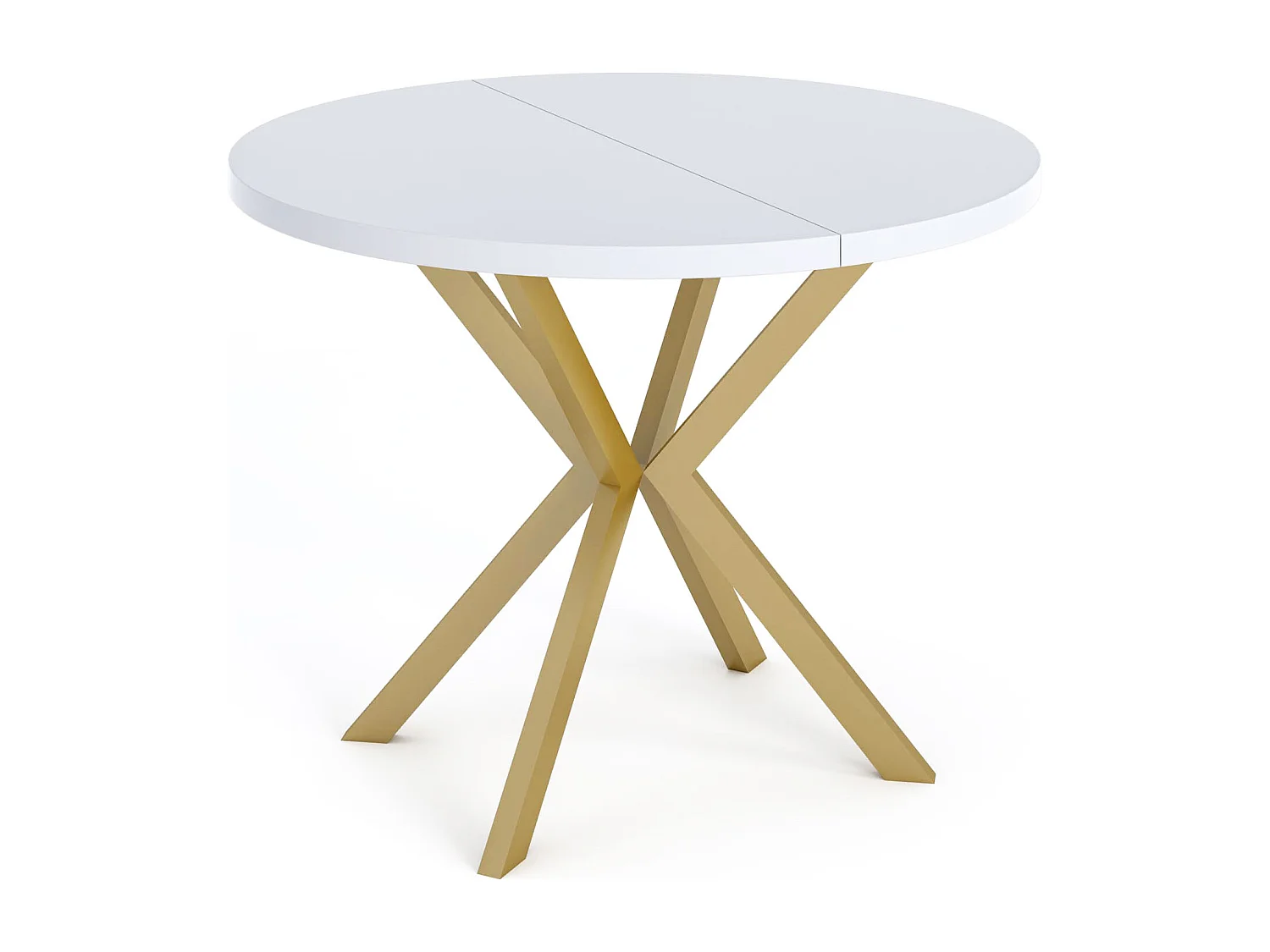 Runder Esstisch Ausziehbar ⌀ 100 cm - Goldene X-Beine - Weiß - EU Herstellung