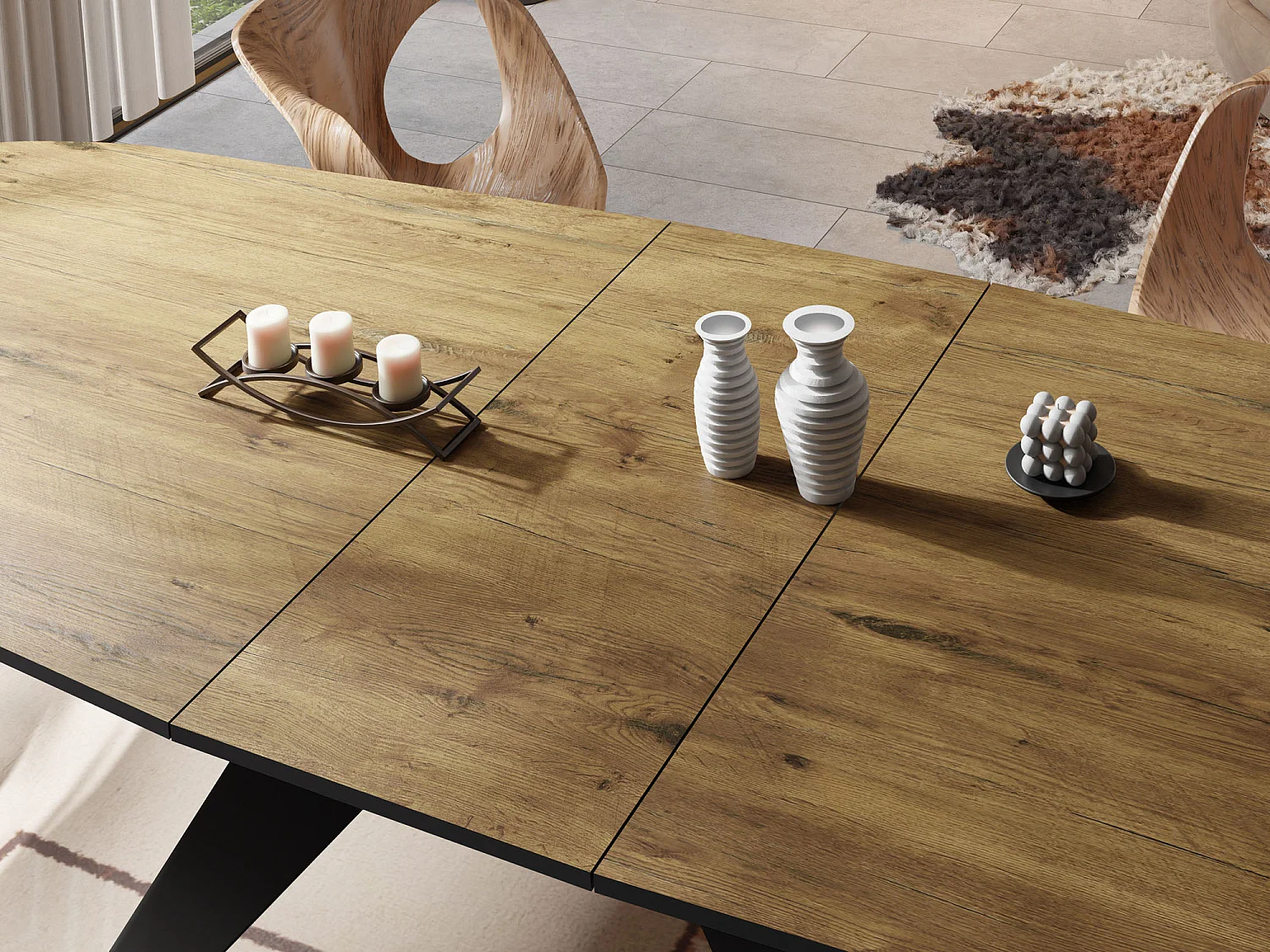 Ausziehbarer Esstisch im Loft-Stil - Industrieller Tisch mit Schwarzen Metallbeinen - Modernes Design für Wohnzimmer - 160 cm Ausziehbar auf 200 cm - Lancelot Eiche