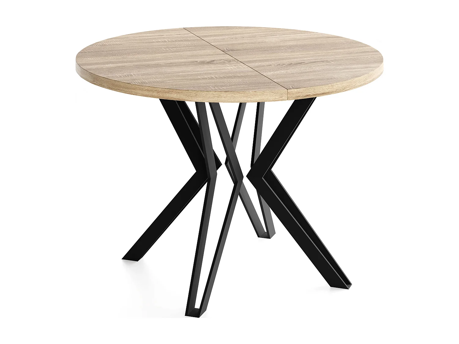 Runder Tisch für das Esszimmer - 100 oder 120 cm Durchmesser - Ausziehbarer Tisch mit Pulverbeschichteten Schwarzen Metallbeinen - 100 cm - Sonoma Eiche