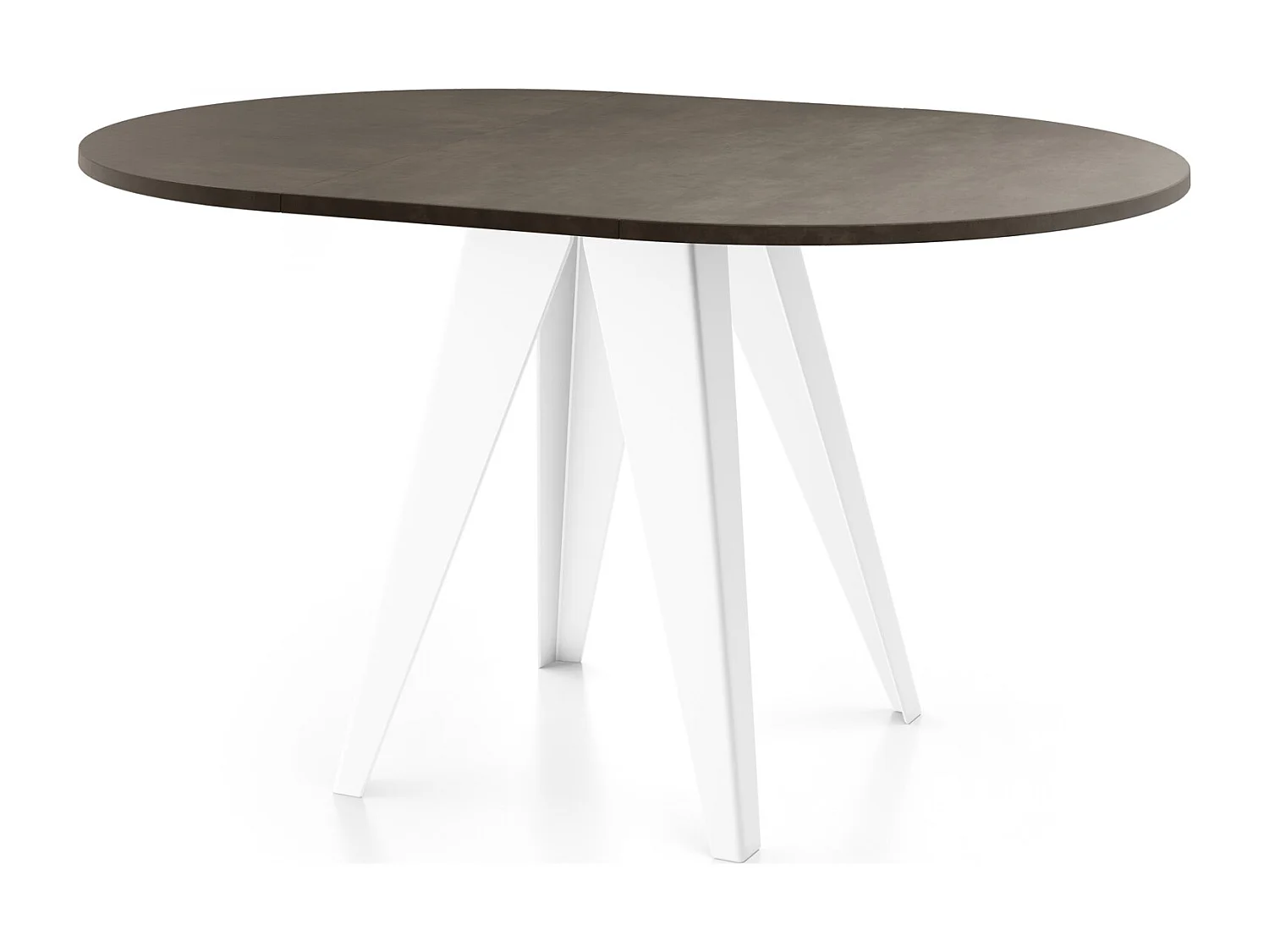 Esstisch Glory Weiß im Industriestil - Rund - Ausziehbar von 100 cm bis 140 cm, Pulverbeschichtete Metallbeine - Chicago Beton Grau