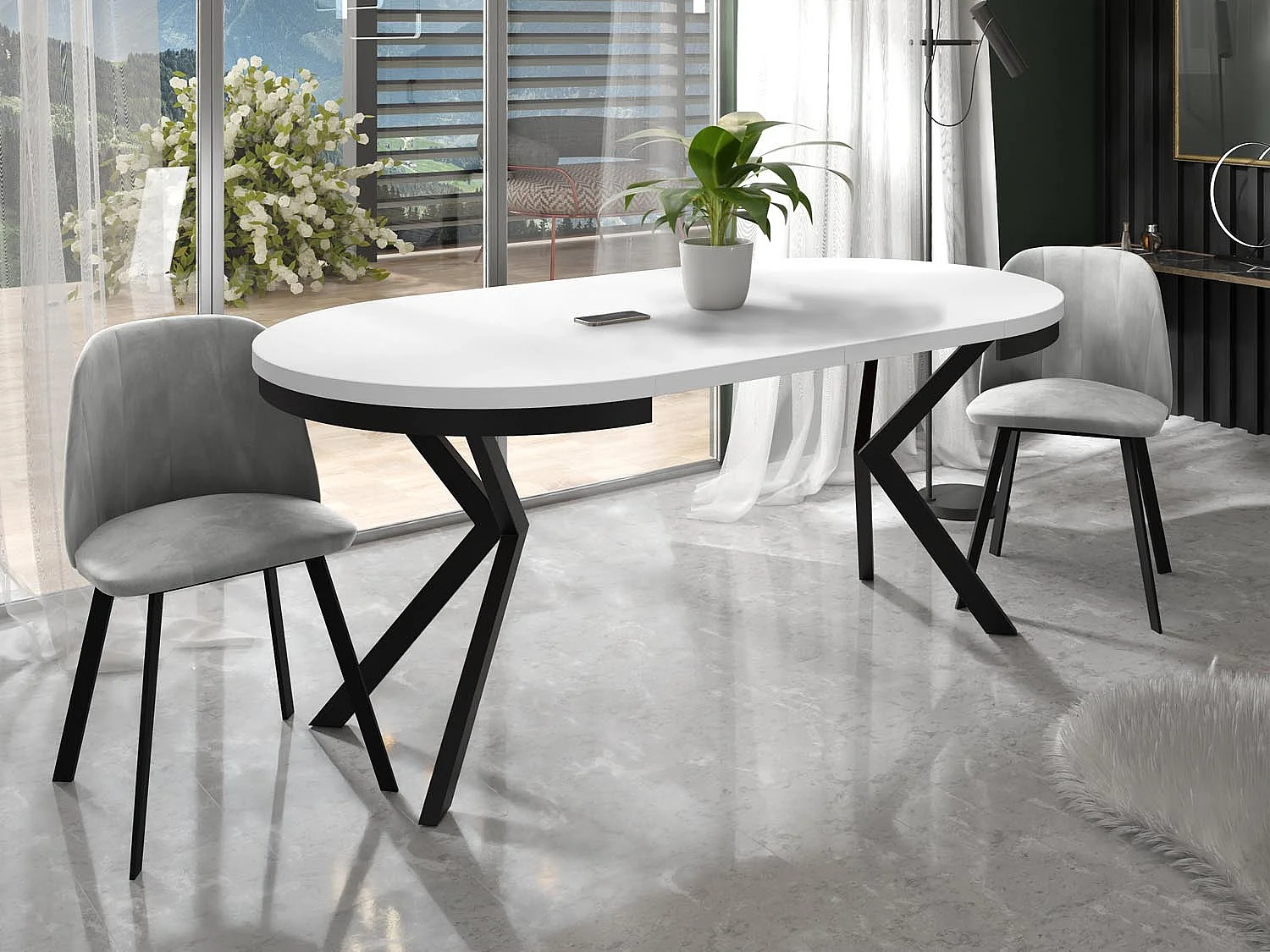 Runder Ausziehbarer Esstisch - Loft Style Tisch mit Metallbeinen - 90 bis 170 cm - Industrieller Tisch für Wohnzimmer - Kompakt - 90 cm - Weiß