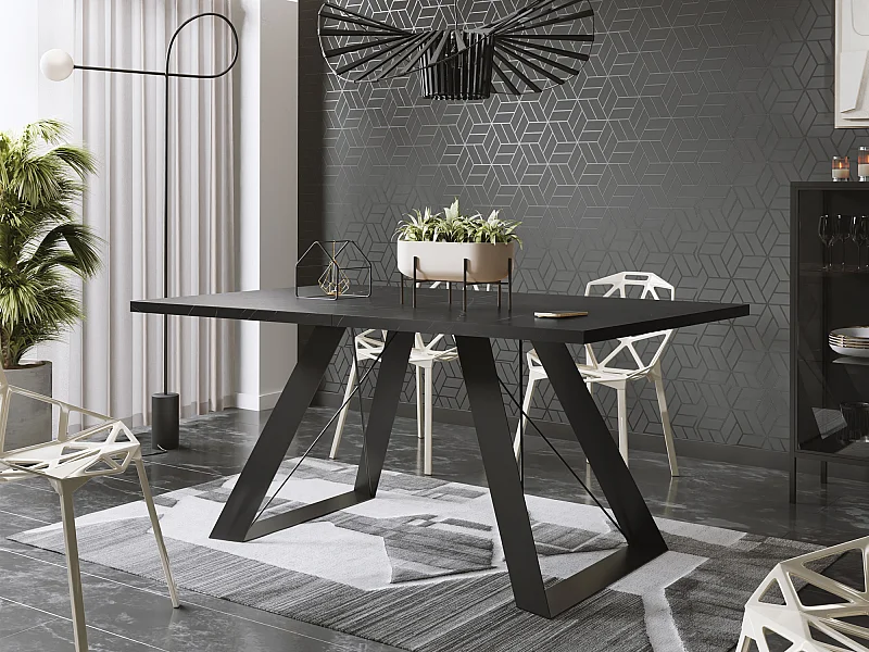 Table à Manger Extensible en Style Industriel - Pieds en Métal Robustes et Plusieurs Options de Plateau - Design Moderne pour Salle à Manger - 160 cm - Marbre Noir