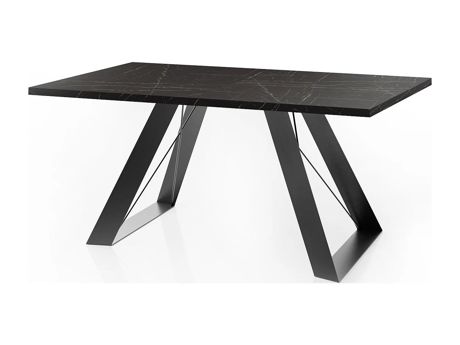 Esstisch Colter Schwarz im Modernen Still, Rechteckig Tisch - Ausziehbar von 160 cm bis 260 cm, Pulverbeschichtete Weiße Metallbeine - 160 x 80 cm - Marmor Schwarz