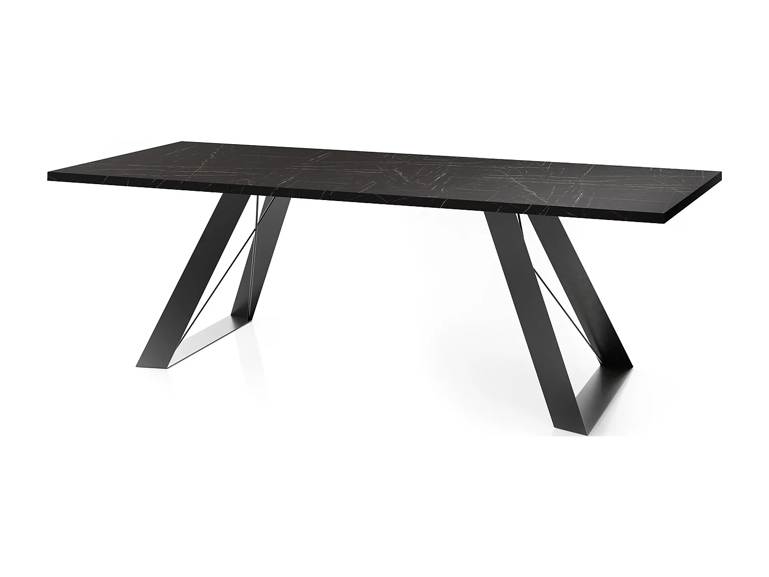 Esstisch Colter Schwarz im Modernen Still, Rechteckig Tisch - Ausziehbar von 160 cm bis 260 cm, Pulverbeschichtete Weiße Metallbeine - 160 x 80 cm - Marmor Schwarz