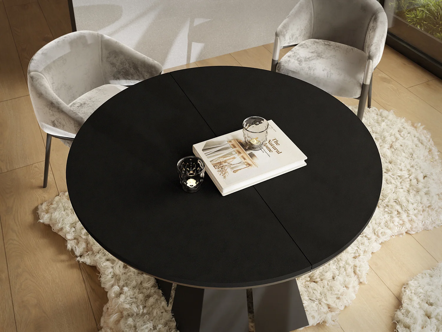 Runder Ausziehbarer Esstisch mit Schwarzem Metallgestell - Moderner Industrieller Tisch für Esszimmer oder Küche - 100 cm bis 180 cm - Made in EU - Schwarz