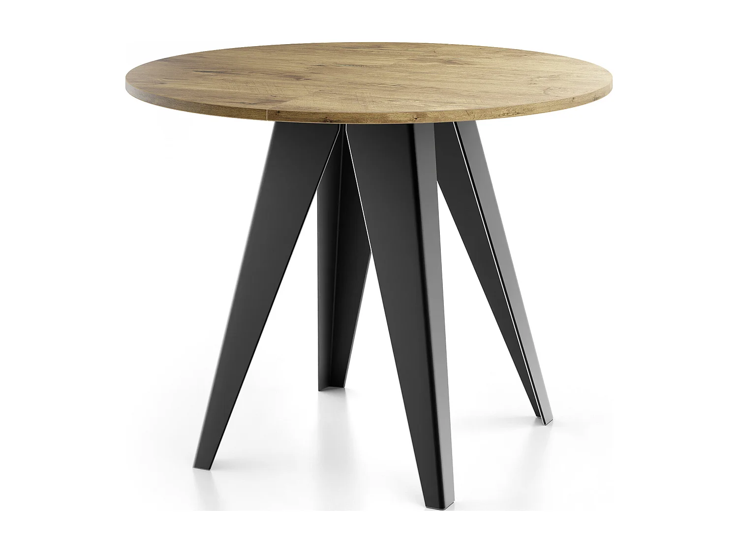 Table de Salle à Manger Ronde de Style Industriel - Moderne - Extensible de 90 cm à 130 cm - Pieds Métalliques Noirs - Chêne Lancelot