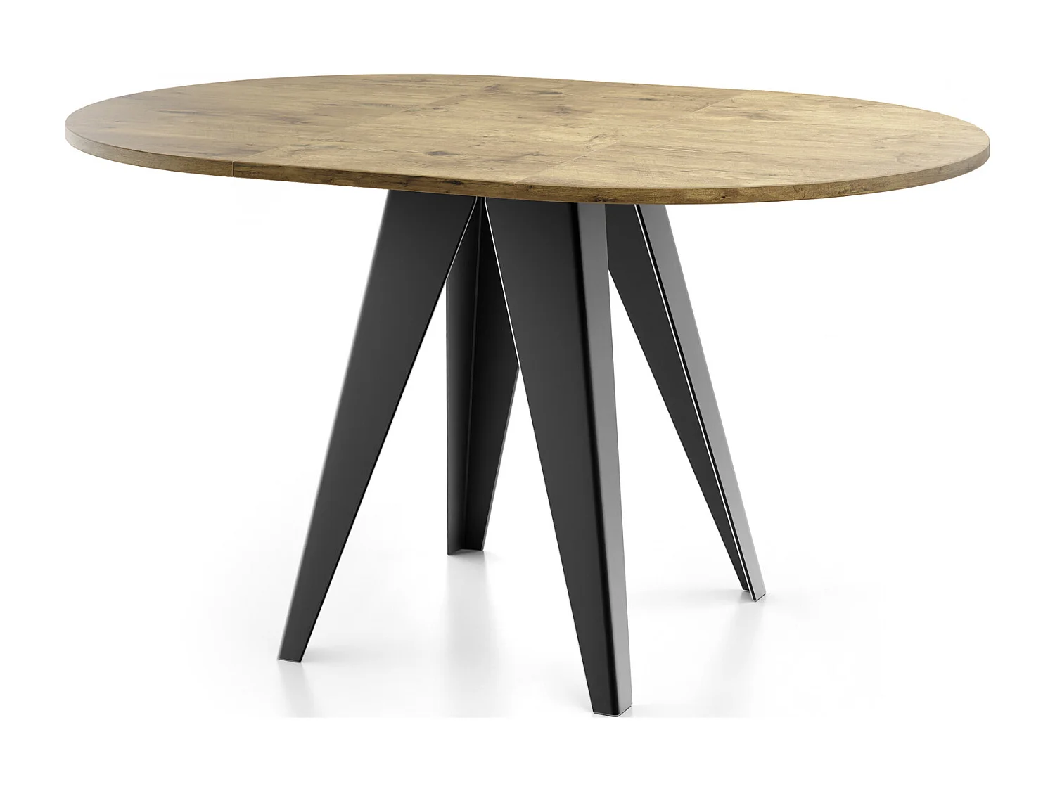 Esstisch Glory im Industriestil - Modern, Rund - Ausziehbar von 90 cm bis 130 cm, mit Pulverbeschichteten Metallbeinen Tisch für Kleine Küche - Lancelot Eiche