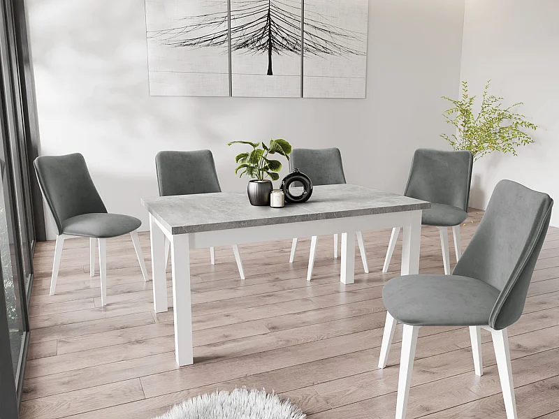 Moderner Rechteckiger Ausziehbarer Esstisch - Platzsparend - Weiße Holzbeine - 120 bis 160 cm - Hergestellt in EU - 120 x 67 cm - Grau Beton