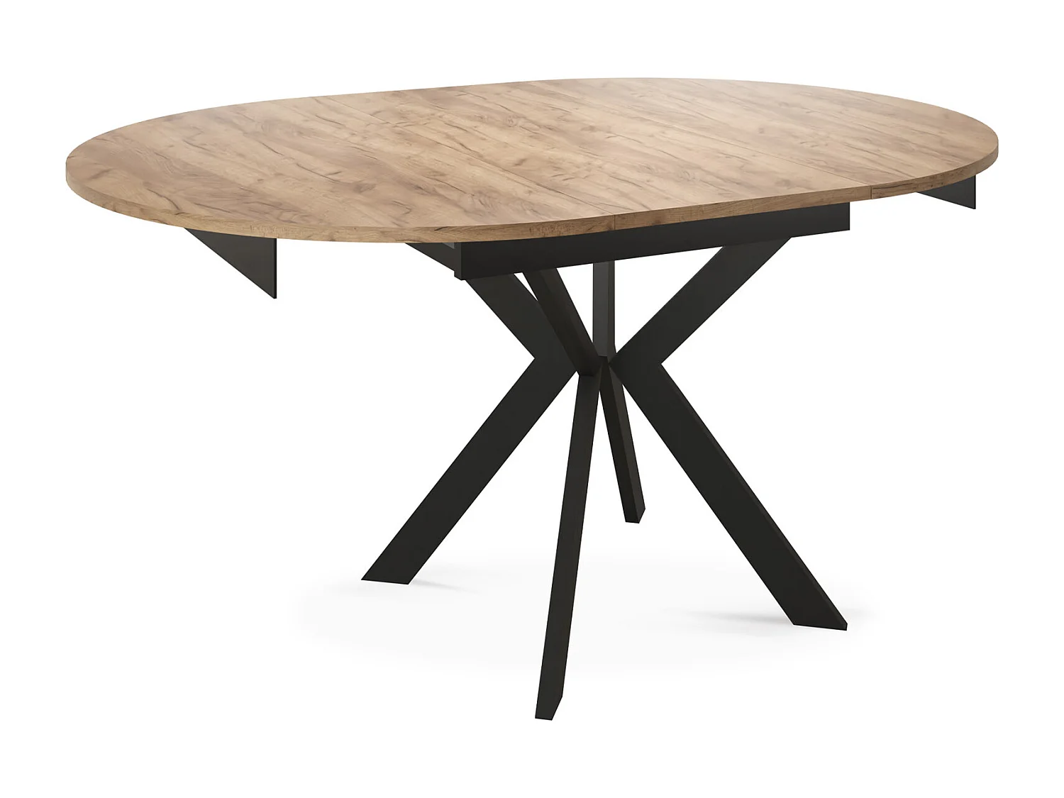 Runder Ausziehbarer Esstisch mit Schwarzen Metallbeinen - Aufbewahrung der Erweiterungsplatte im Inneren - Industrieller Tisch für Wohnzimmer - 100 cm - Craft Eiche