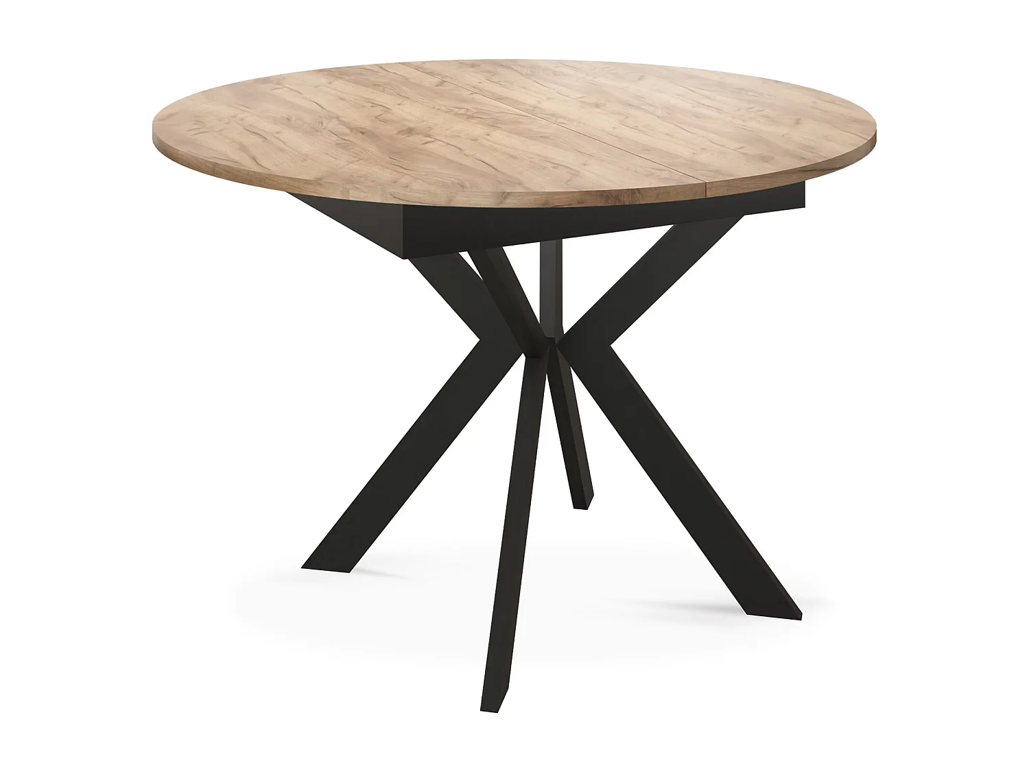 Runder Ausziehbarer Esstisch mit Schwarzen Metallbeinen - Aufbewahrung der Erweiterungsplatte im Inneren - Industrieller Tisch für Wohnzimmer - 100 cm - Craft Eiche