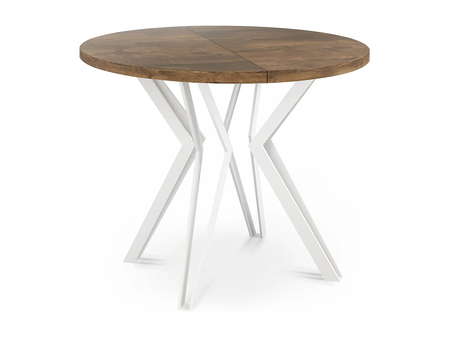 Runder Tisch für das Esszimmer - 100 oder 120 cm Durchmesser - Ausziehbarer Tisch mit Pulverbeschichteten Weißen Metallbeinen - 100 cm - Lefkas Eiche