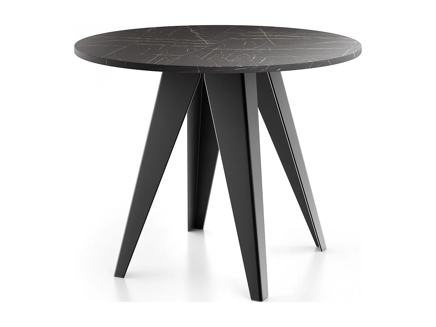 Esstisch Glory im Industriestil - Modern, Rund - Ausziehbar von 100 cm bis 140 cm, Pulverbeschichtete Metallbeine - Marmor Schwarz