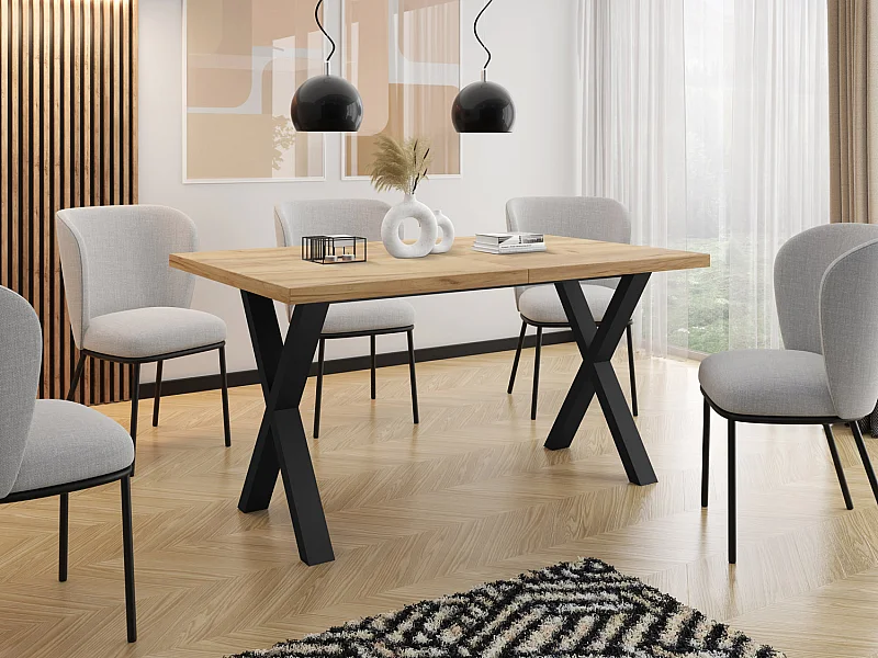 Rechteckiger Ausziehbarer Esstisch - Großer Modern-Stil Tisch mit schwarzen Metallbeinen 120 140 160 cm bis 220 240 260 cm - 160 x 90 cm - Craft Eiche