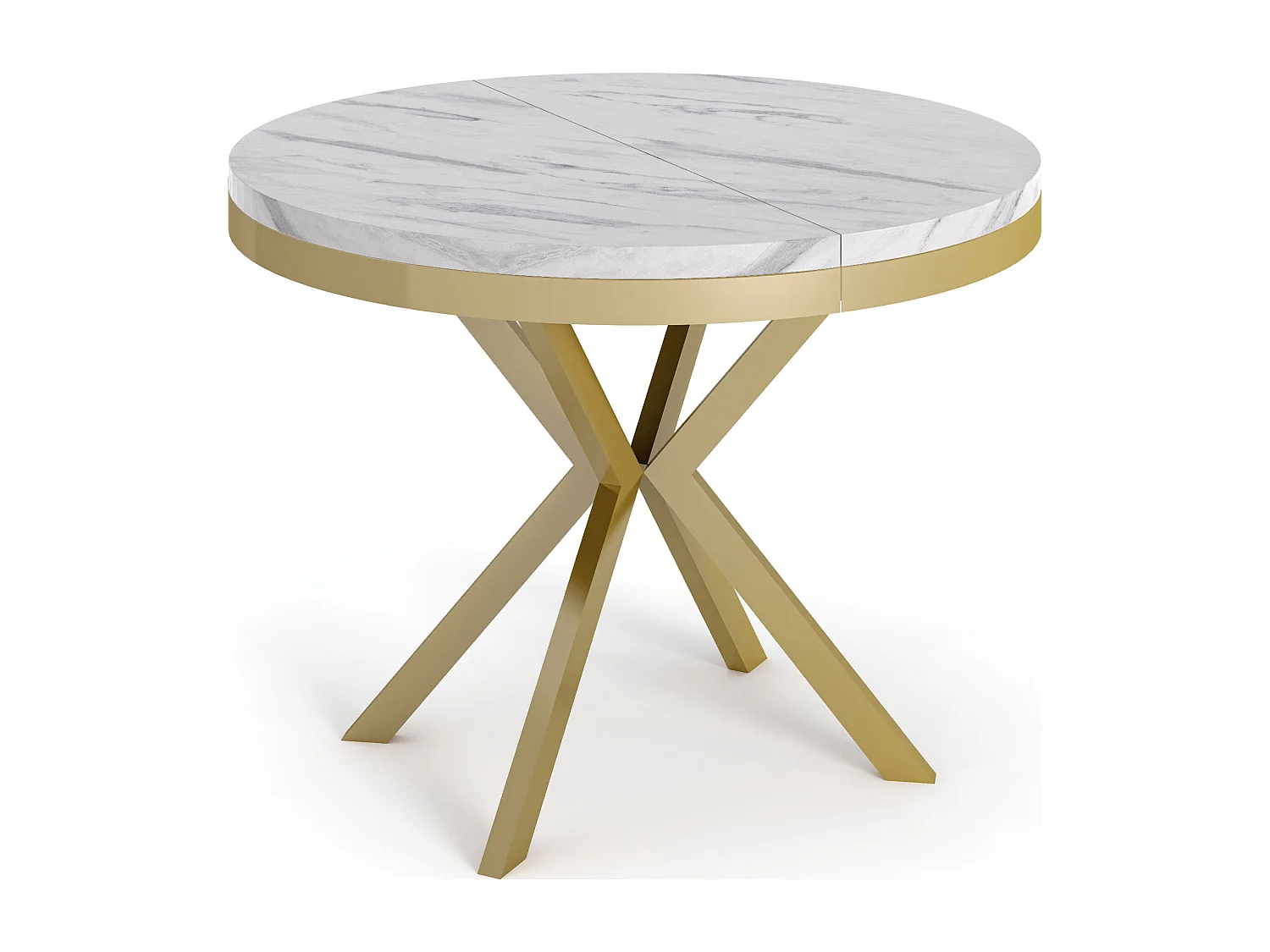 Runder Ausziehbarer Esstisch - Loft Style Tisch mit Goldenen Metallbeinen - 90 bis 170 cm - Industrieller Tisch für Wohnzimmer - Kompakt - 90 cm - Marmor Weiß