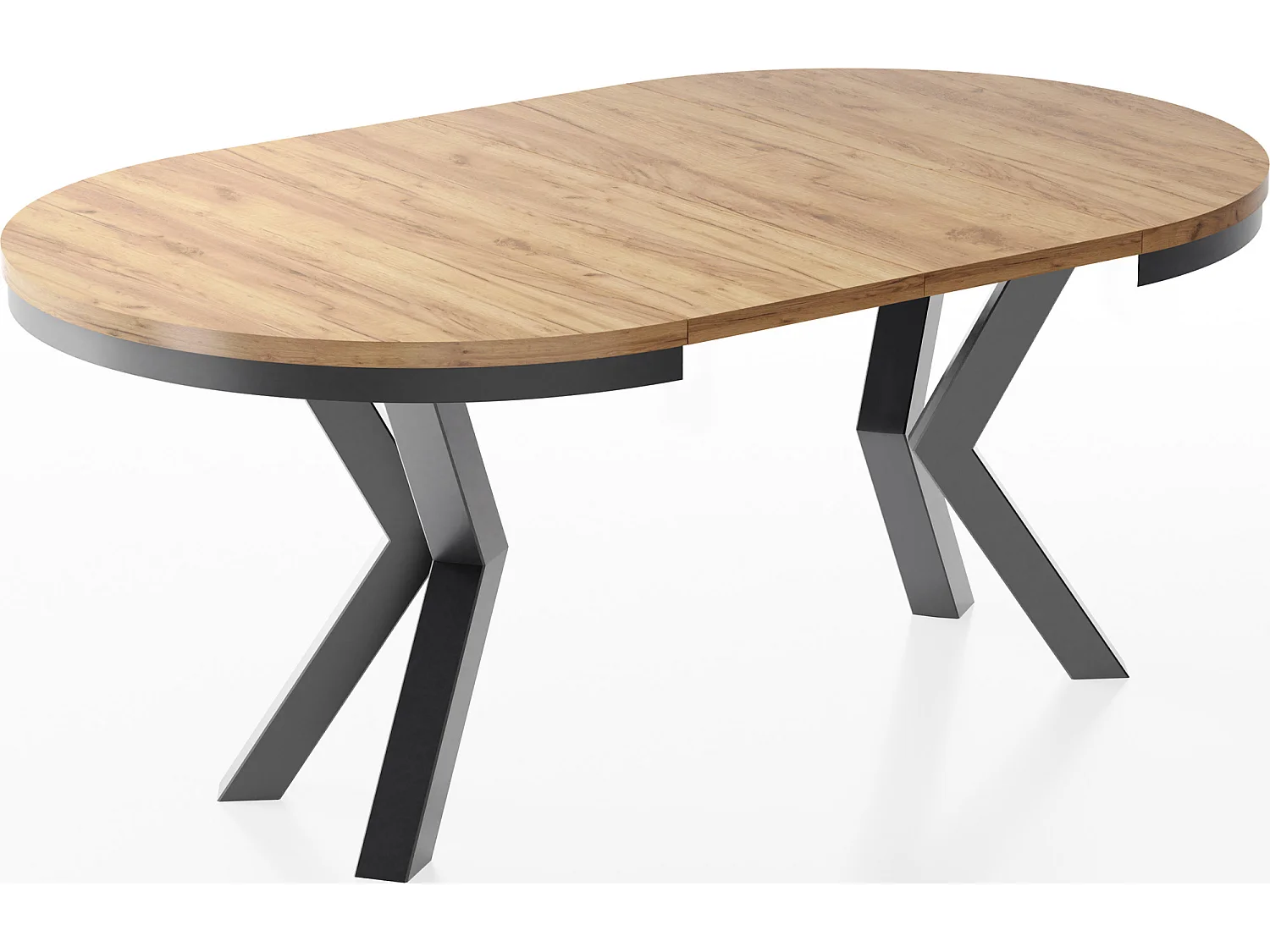 Runder Ausziehbarer Esstisch im Loft-Stil - Industrieller Tisch mit Schwarzen Metallbeinen - Platzsparender Tisch für Wohnzimmer - Craft Eiche - 120 bis 200 cm