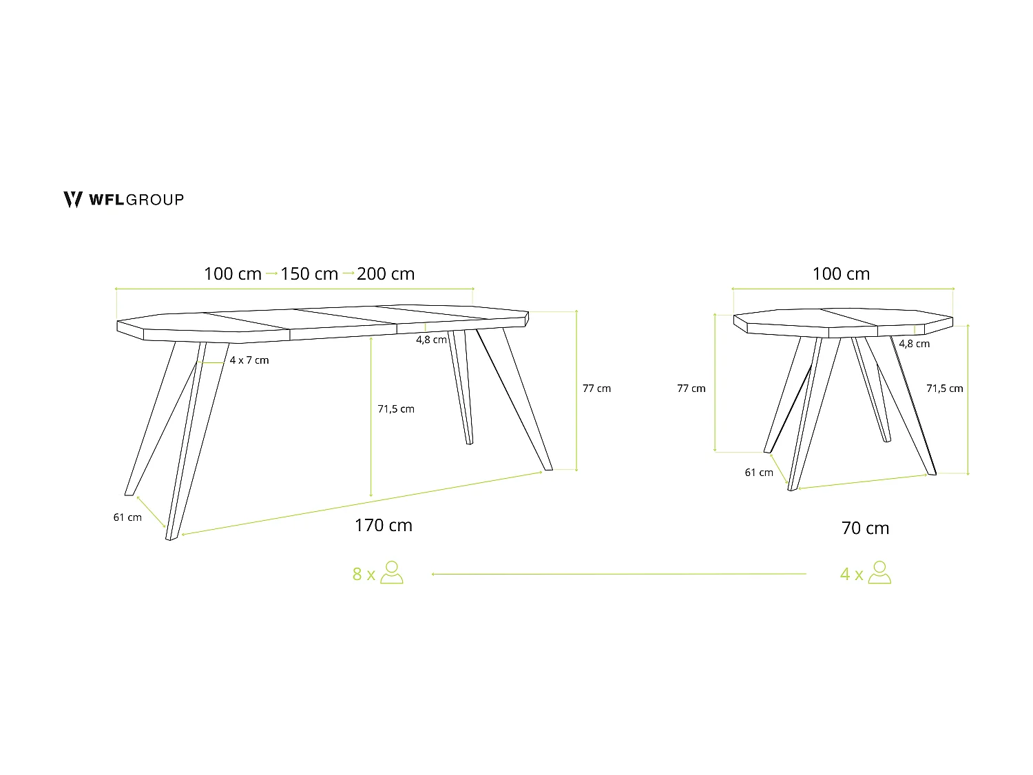 Moderner Runder Ausziehbarer Esstisch Diamond mit Schwarz Holzbeinen – Erweiterbar bis 150 cm, ideal für 4 bis 6 Personen - Loft-Stil Tisch für Küche - Beton Grau