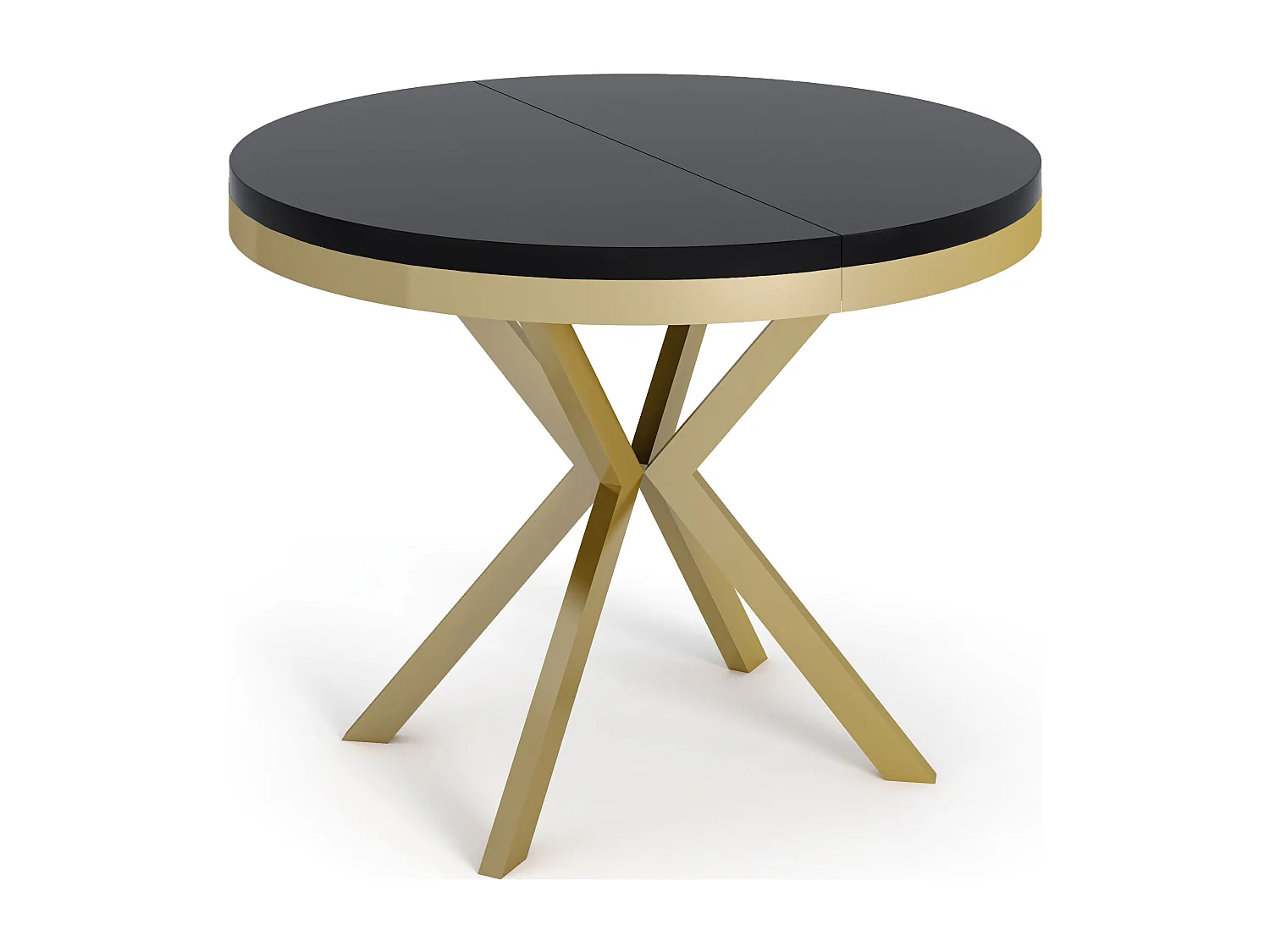 Runder Ausziehbarer Esstisch - Loft Style Tisch mit Goldenen Metallbeinen - 120 bis 200 cm - Industrieller Tisch für Wohnzimmer - Kompakt - 120 cm - Schwarz