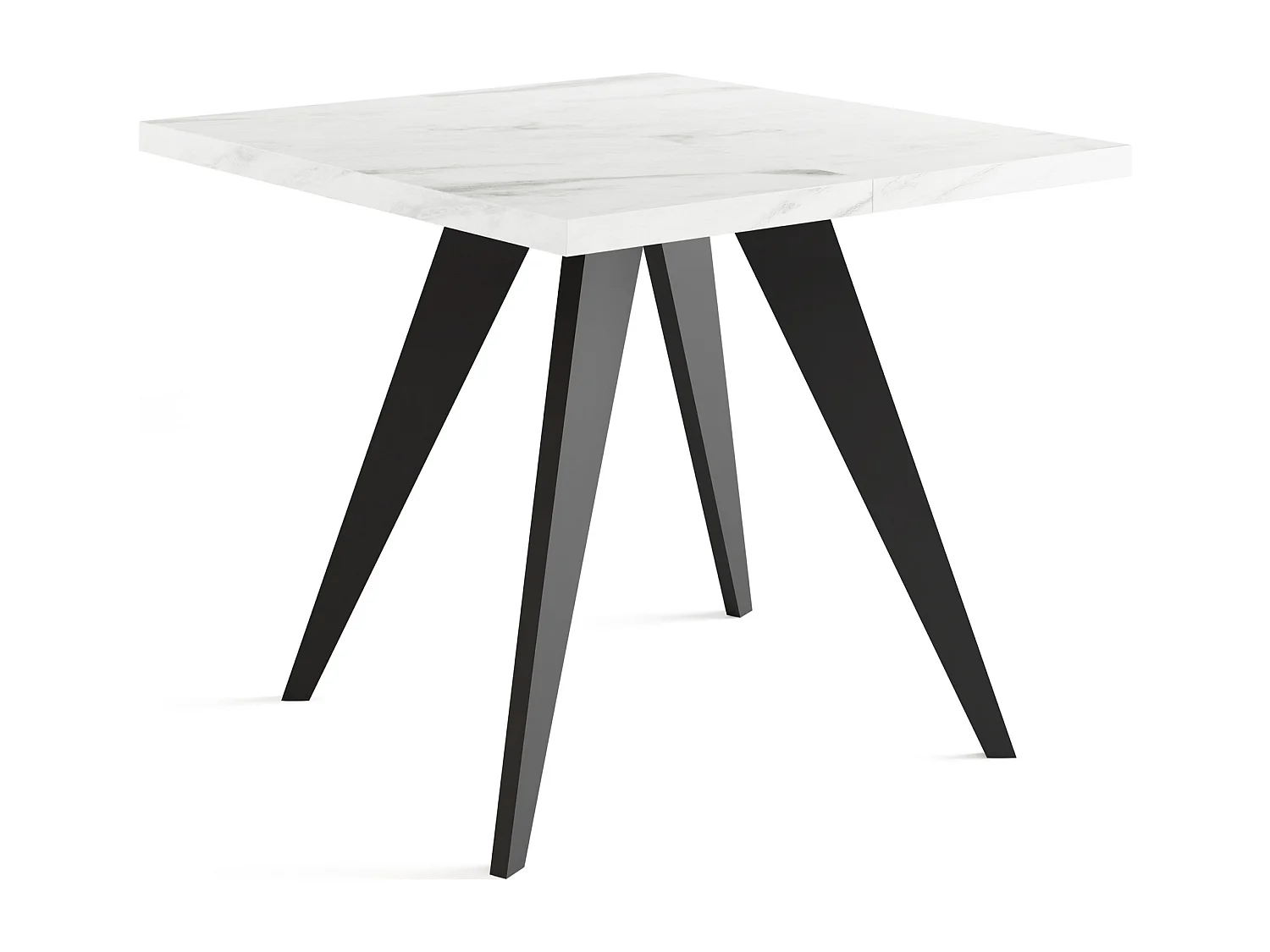 Quadratischer Ausziehbarer Esstisch Quadro 100-150 cm - Industrial Esszimmertisch mit Schwarzen Holzbeinen für 4-6 Personen - Loft-Stil Küchentisch - Marmor Weiß