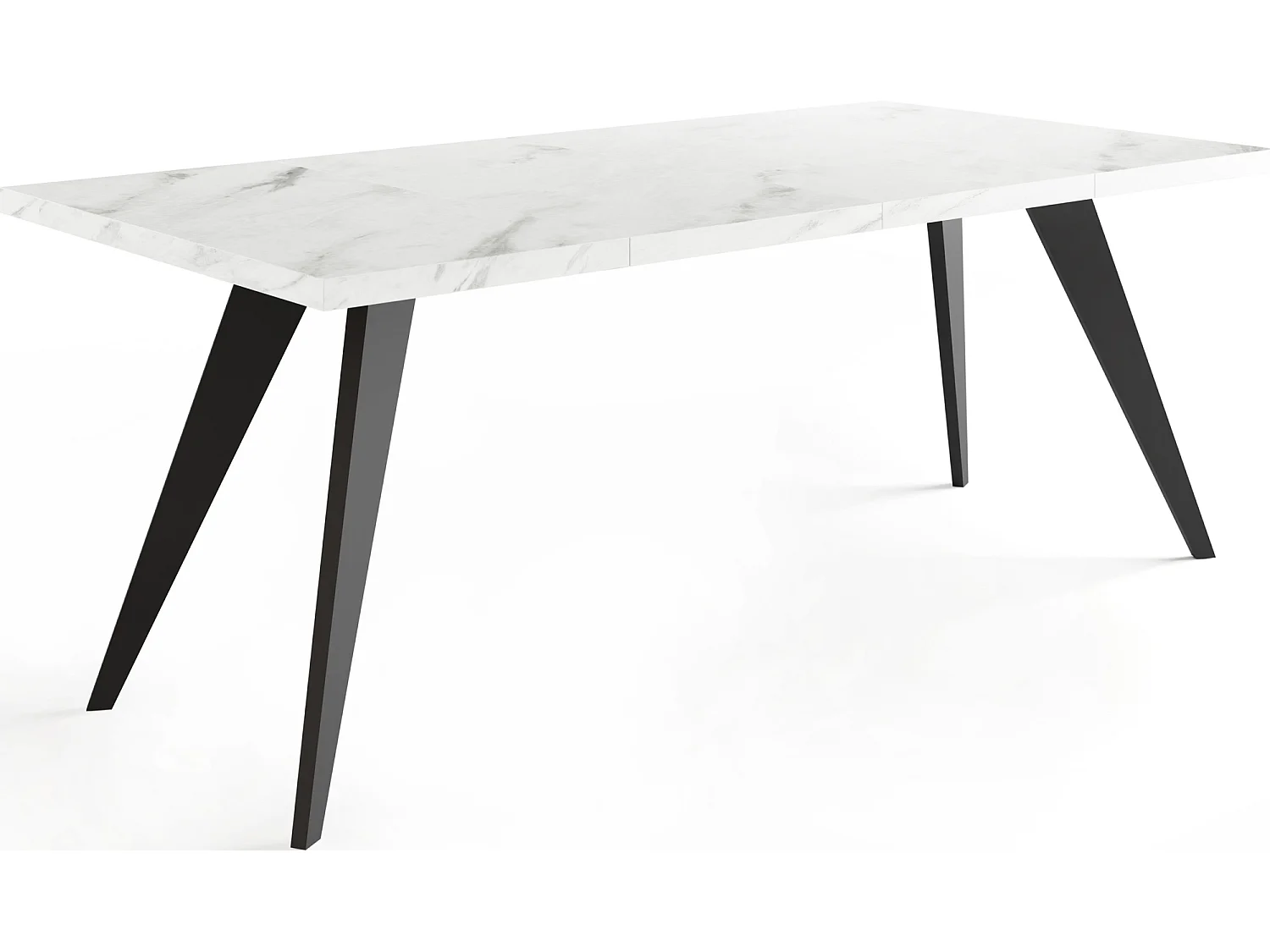 Quadratischer Ausziehbarer Esstisch Quadro 100-150 cm - Industrial Esszimmertisch mit Schwarzen Holzbeinen für 4-6 Personen - Loft-Stil Küchentisch - Marmor Weiß