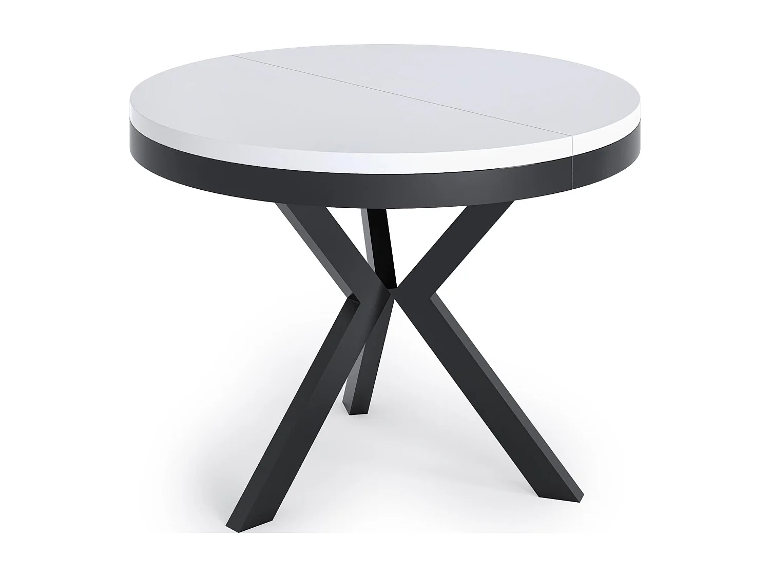 Runder Ausziehbarer Esstisch im Loft-Stil - Industrieller Tisch mit schwarzen Metallbeinen - Platzsparender Tisch für Wohnzimmer - Weiß - 100 bis 140 cm