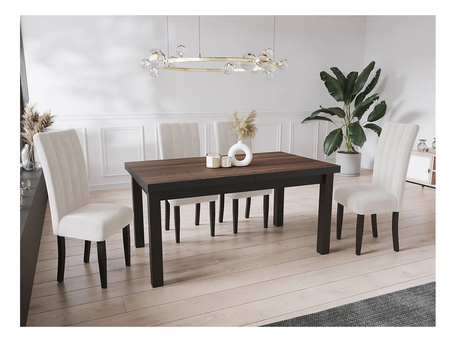 Moderner Rechteckiger Ausziehbarer Esstisch - Platzsparend - Schwarze Holzbeine - 140 bis 180 cm - Hergestellt in EU - 140 x 80 cm - Arvadonna Chestnut