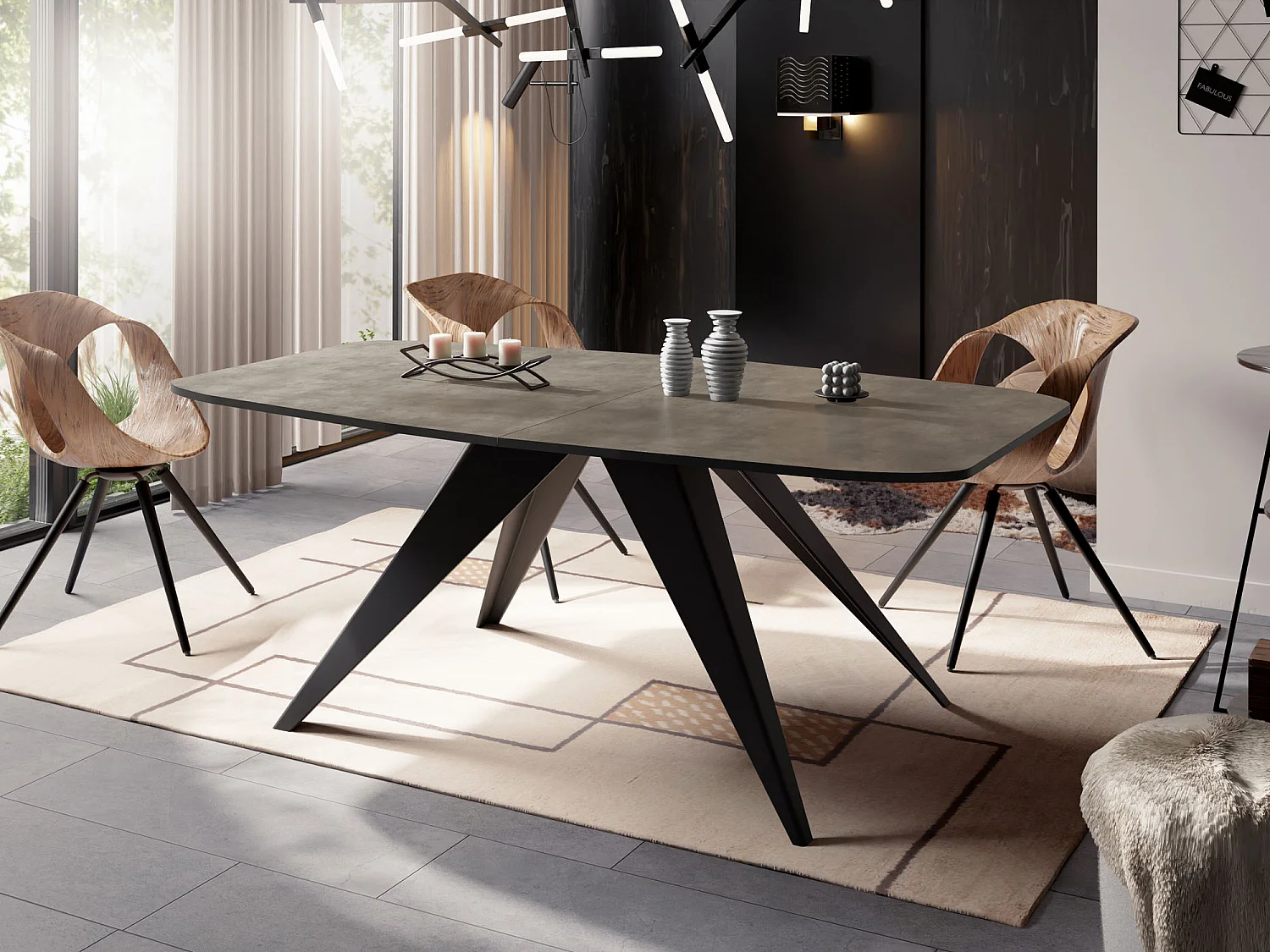 Table à Manger Extensible Style Loft - Table Industrielle avec Pieds Métalliques Noirs - Design Moderne pour Salon - 160 cm extensible à 200 cm - Chicago Concrete