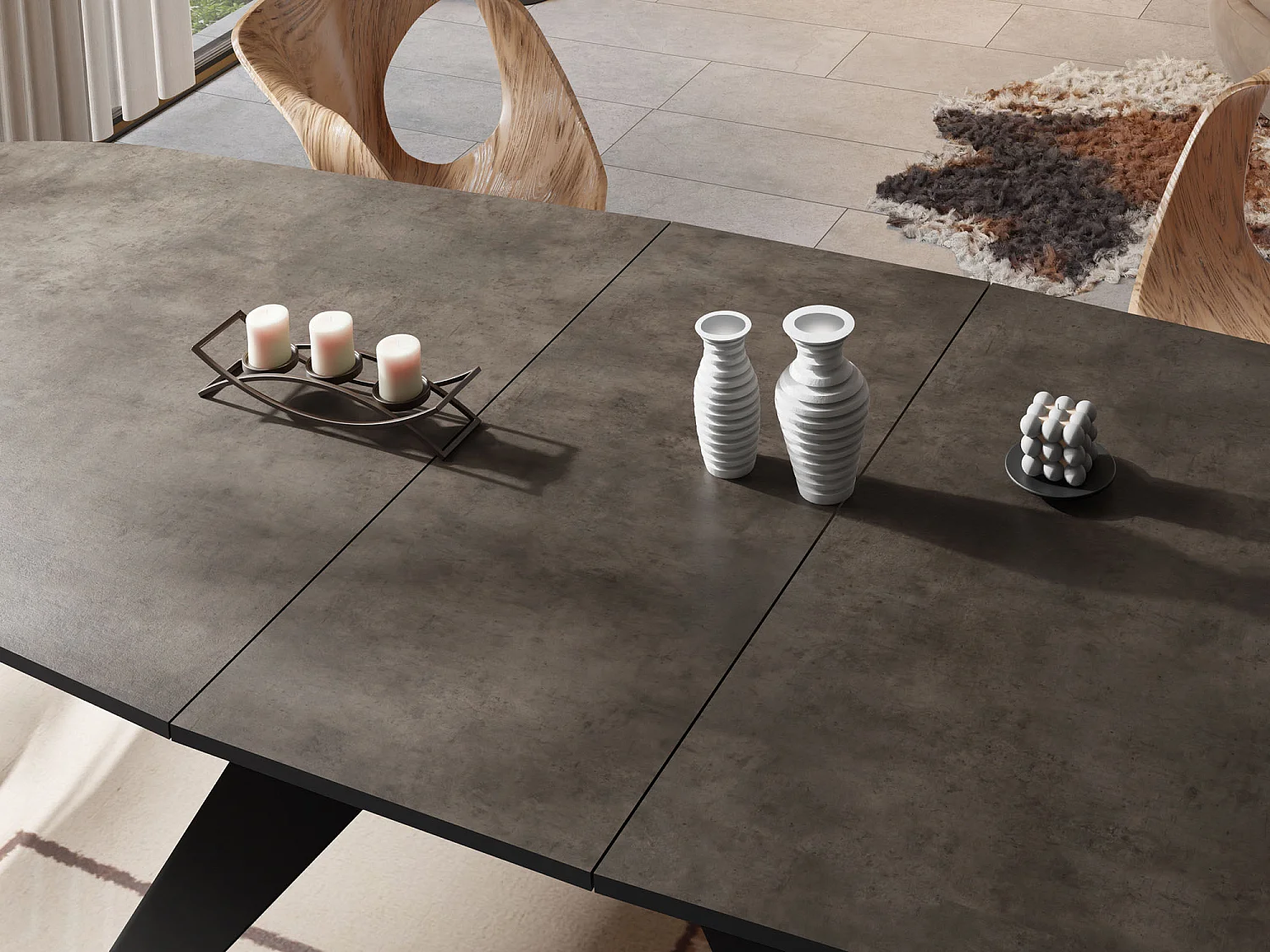 Ausziehbarer Esstisch im Loft-Stil - Industrieller Tisch mit Schwarzen Metallbeinen Modernes Design für Wohnzimmer 160 cm Ausziehbar auf 200 cm - Chicago Beton Grau