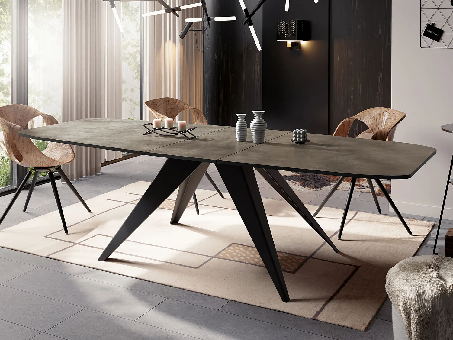 Ausziehbarer Esstisch im Loft-Stil - Industrieller Tisch mit Schwarzen Metallbeinen Modernes Design für Wohnzimmer 160 cm Ausziehbar auf 200 cm - Chicago Beton Grau