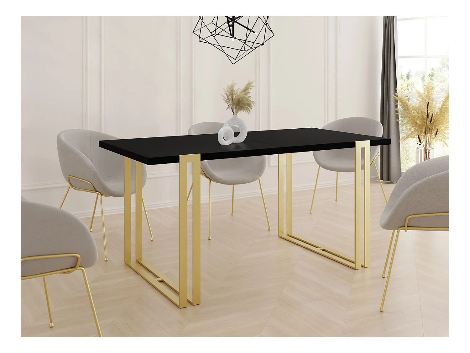 Ausziehbarer Esstisch - Großer Tisch im Loft-Stil mit Golden Metallbeinen 120 bis 220 cm - Industrietisch für das Wohnzimmer - Schwarz - 120 x 80 cm