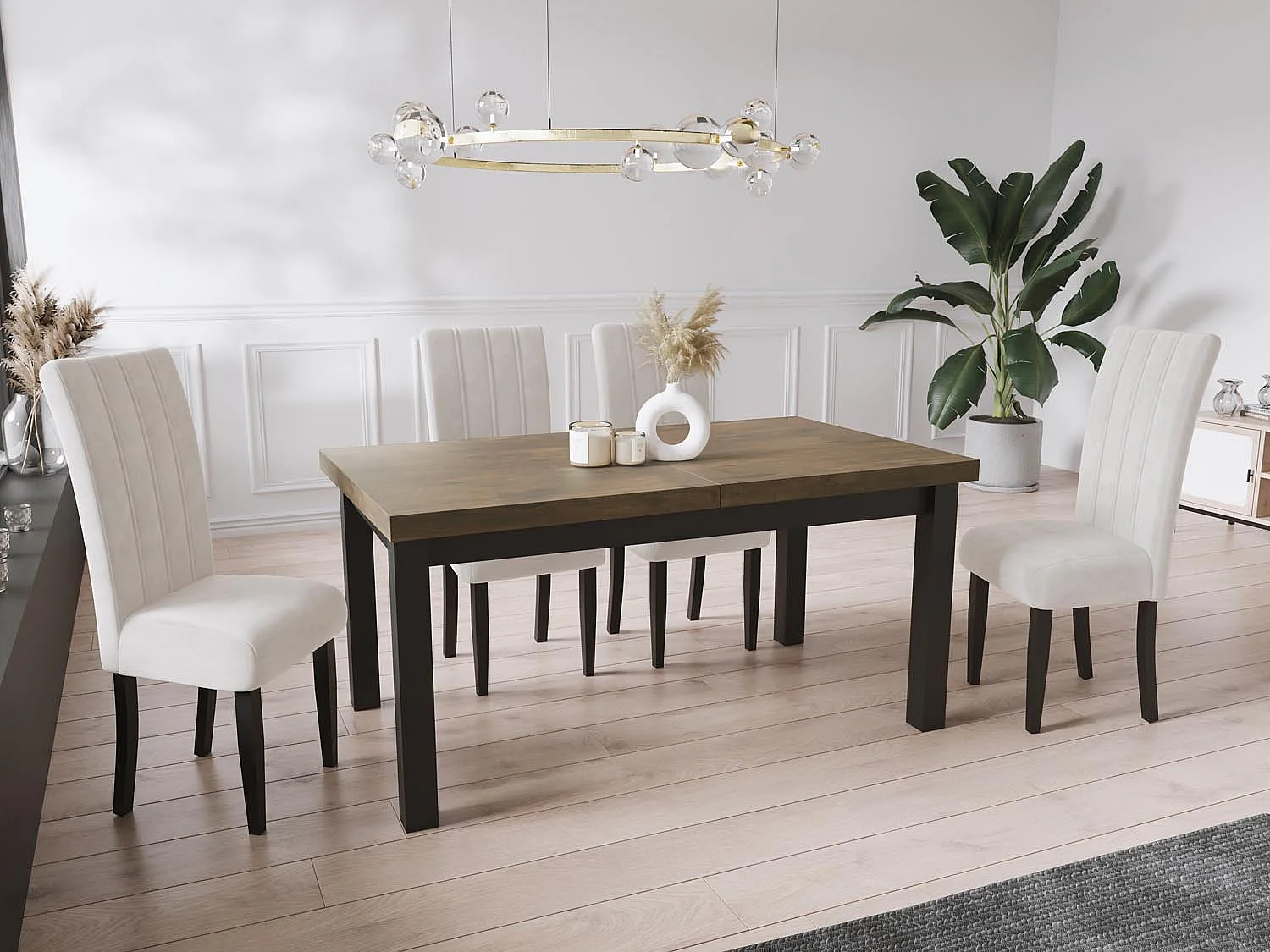 Moderner Rechteckiger Ausziehbarer Esstisch - Platzsparend - Schwarze Holzbeine - 170 bis 250 cm - Hergestellt in EU - 170 x 90 cm - Lefkas Eiche