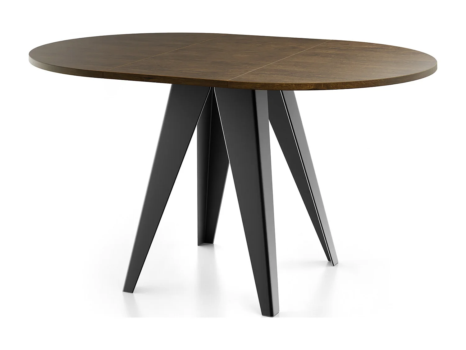 Esstisch Glory im Industriestil - Modern, Rund - Ausziehbar von 90 cm bis 130 cm, mit Pulverbeschichteten Metallbeinen, Tisch für Kleine Küche - Lefkas Eiche