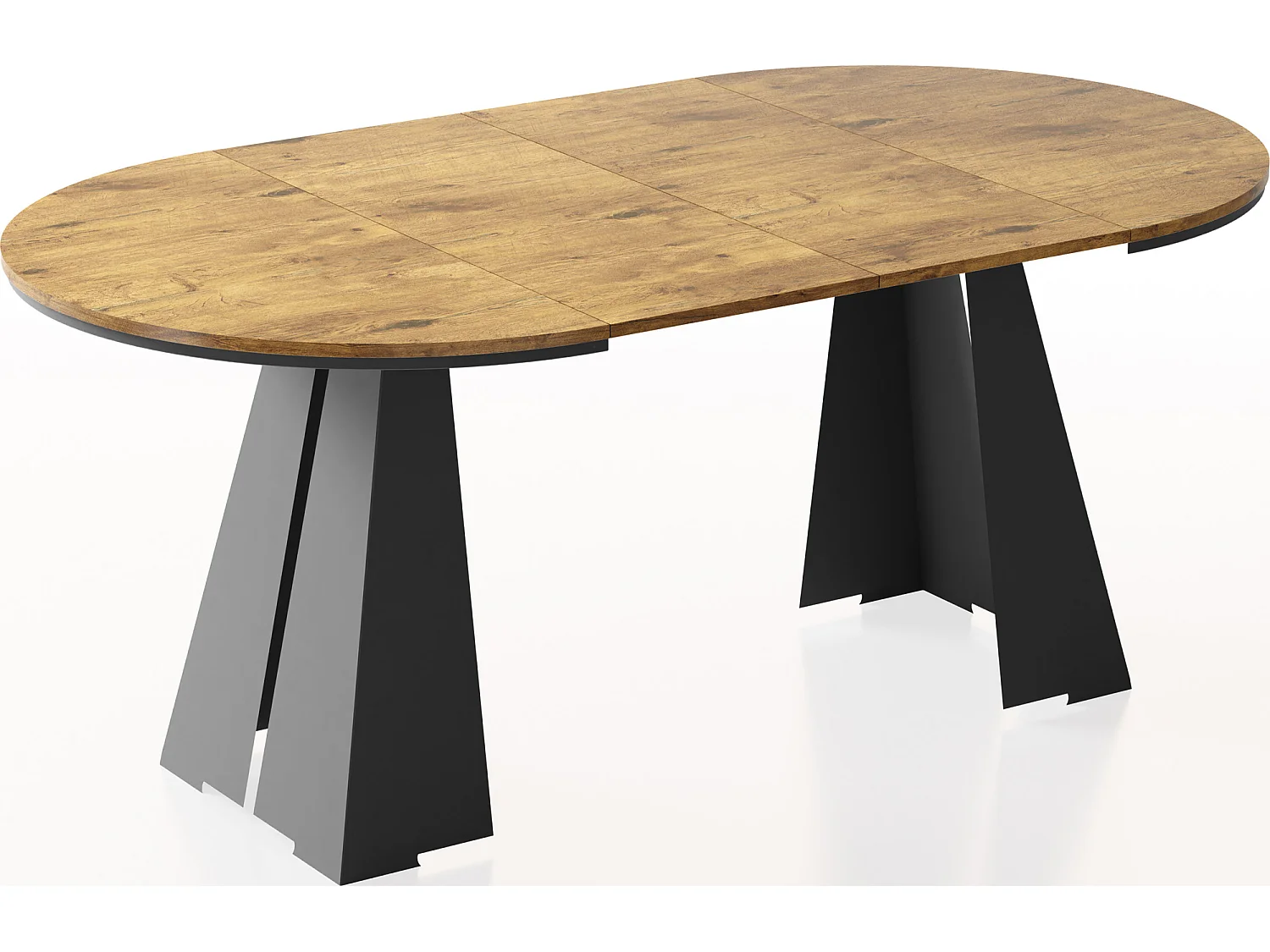 Runder Ausziehbarer Esstisch mit Schwarzem Metallgestell - Moderner Industrieller Tisch für Esszimmer oder Küche - 120 cm bis 200 cm - Made in EU - Lancelot Eiche