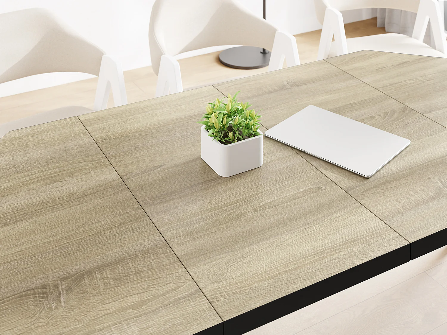 Moderner Runder Ausziehbarer Esstisch Diamond mit Schwarz Holzbeinen – Erweiterbar bis 150 cm, ideal für 4 bis 6 Personen - Loft-Stil Tisch für Küche - Sonoma Eiche