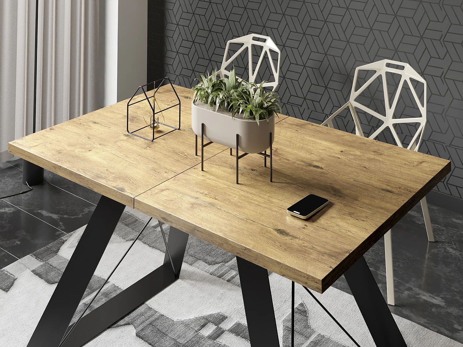 Table à Manger Extensible en Style Industriel - Pieds en Métal Robustes et Plusieurs Options de Plateau - Design Moderne pour Salle à Manger 160 cm - Chêne Lancelot