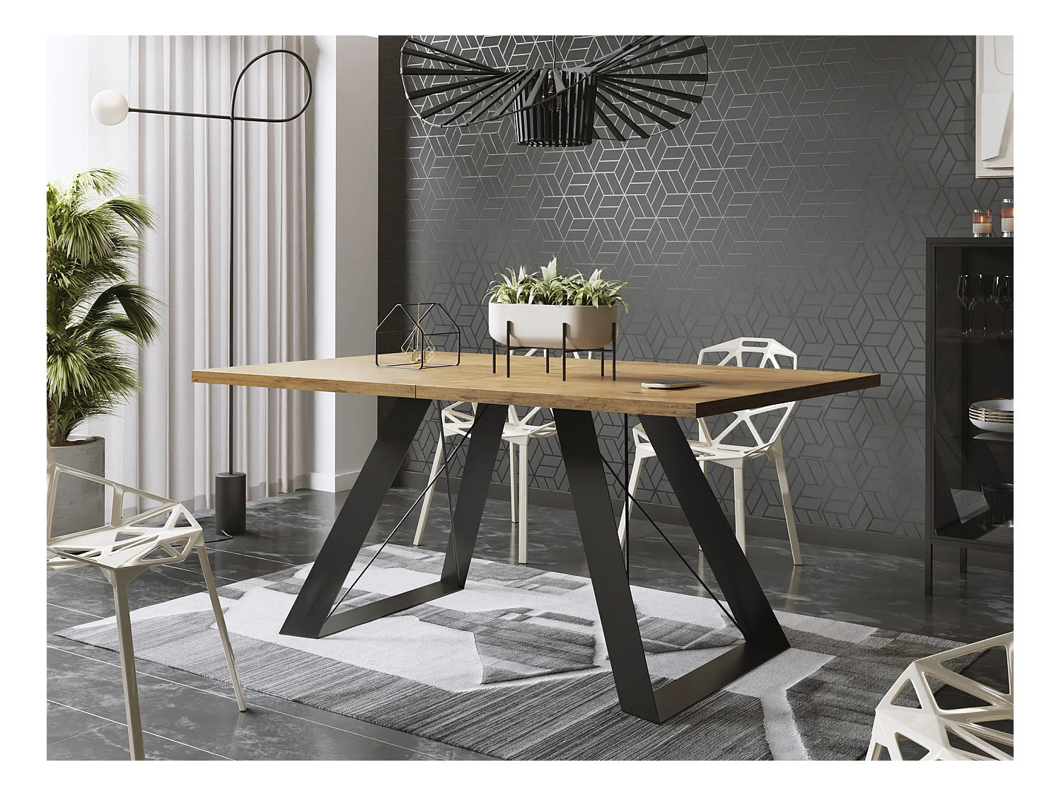 Table à Manger Extensible en Style Industriel - Pieds en Métal Robustes et Plusieurs Options de Plateau - Design Moderne pour Salle à Manger 160 cm - Chêne Lancelot