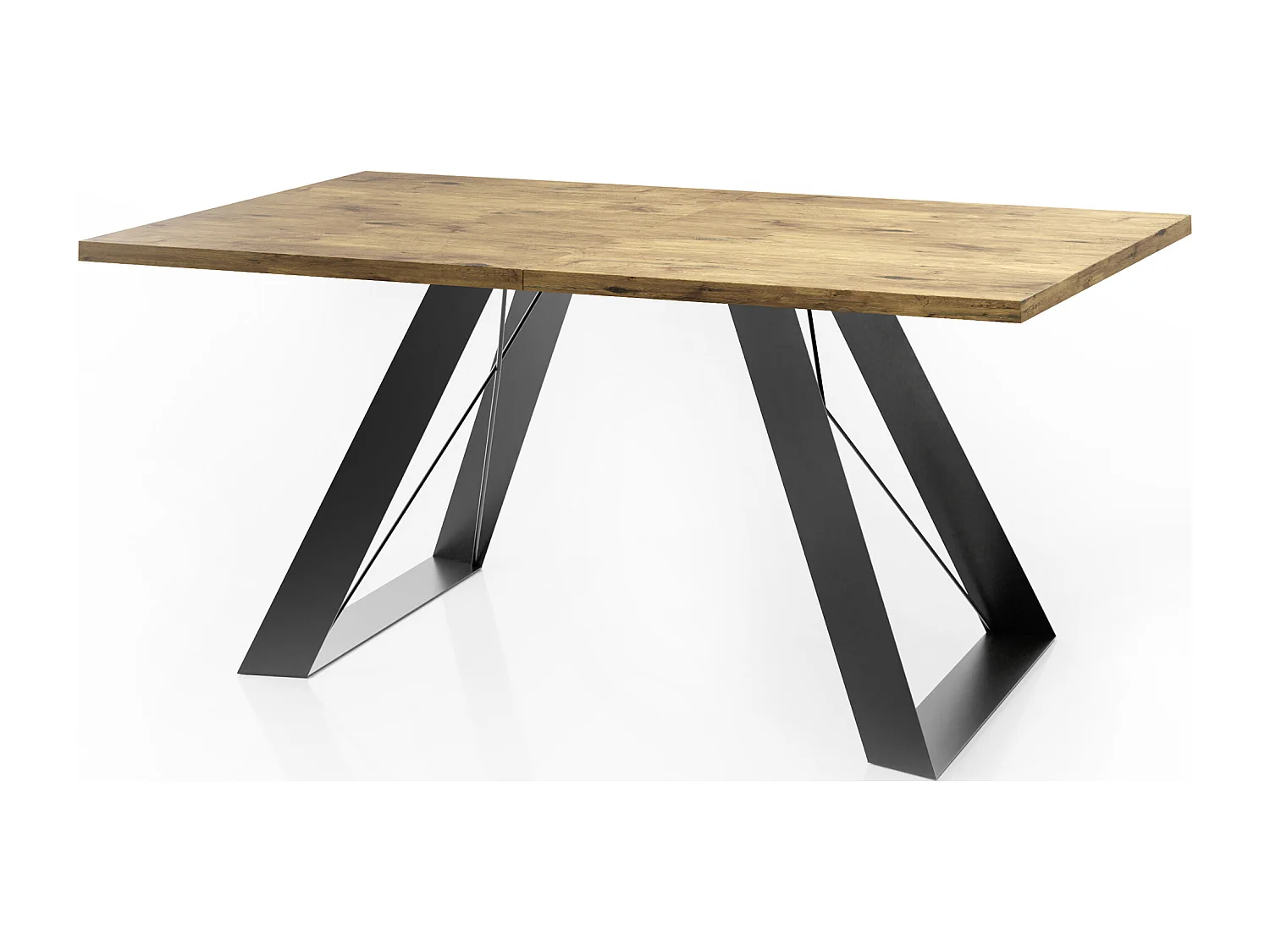 Esstisch Colter Schwarz im Modern Still, Rechteckig Tisch - Ausziehbar von 160 cm bis 260 cm, Pulverbeschichtete Weiße Metallbeine - 160 x 80 cm - Lancelot Eiche