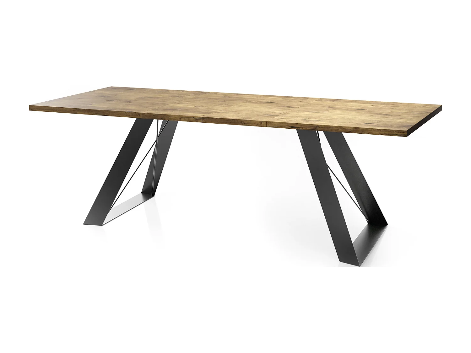 Esstisch Colter Schwarz im Modern Still, Rechteckig Tisch - Ausziehbar von 160 cm bis 260 cm, Pulverbeschichtete Weiße Metallbeine - 160 x 80 cm - Lancelot Eiche