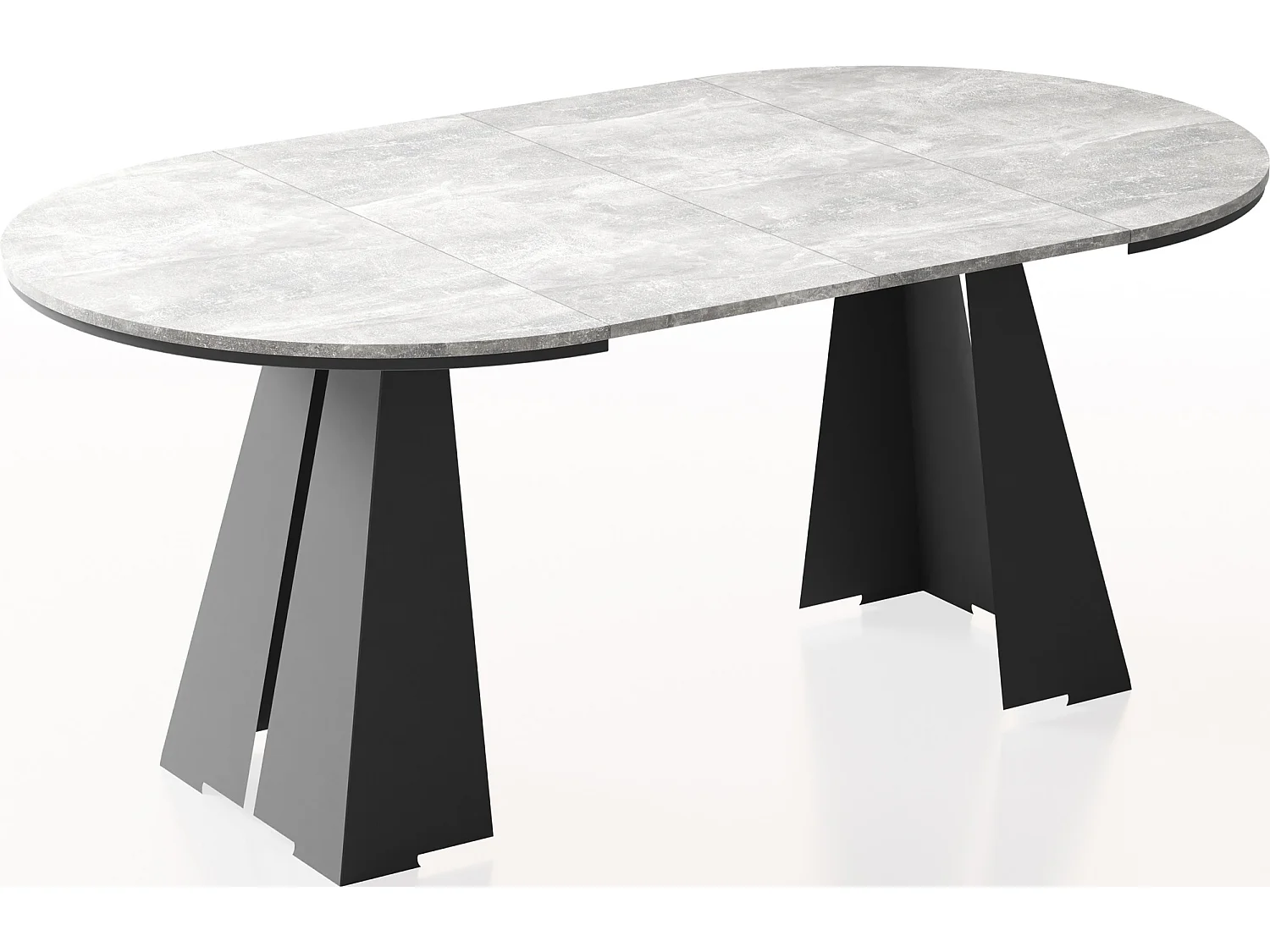 Runder Ausziehbarer Esstisch mit Schwarzem Metallgestell - Moderner Industrieller Tisch für Esszimmer oder Küche - 120 cm bis 200 cm - Made in EU - Grauer Beton