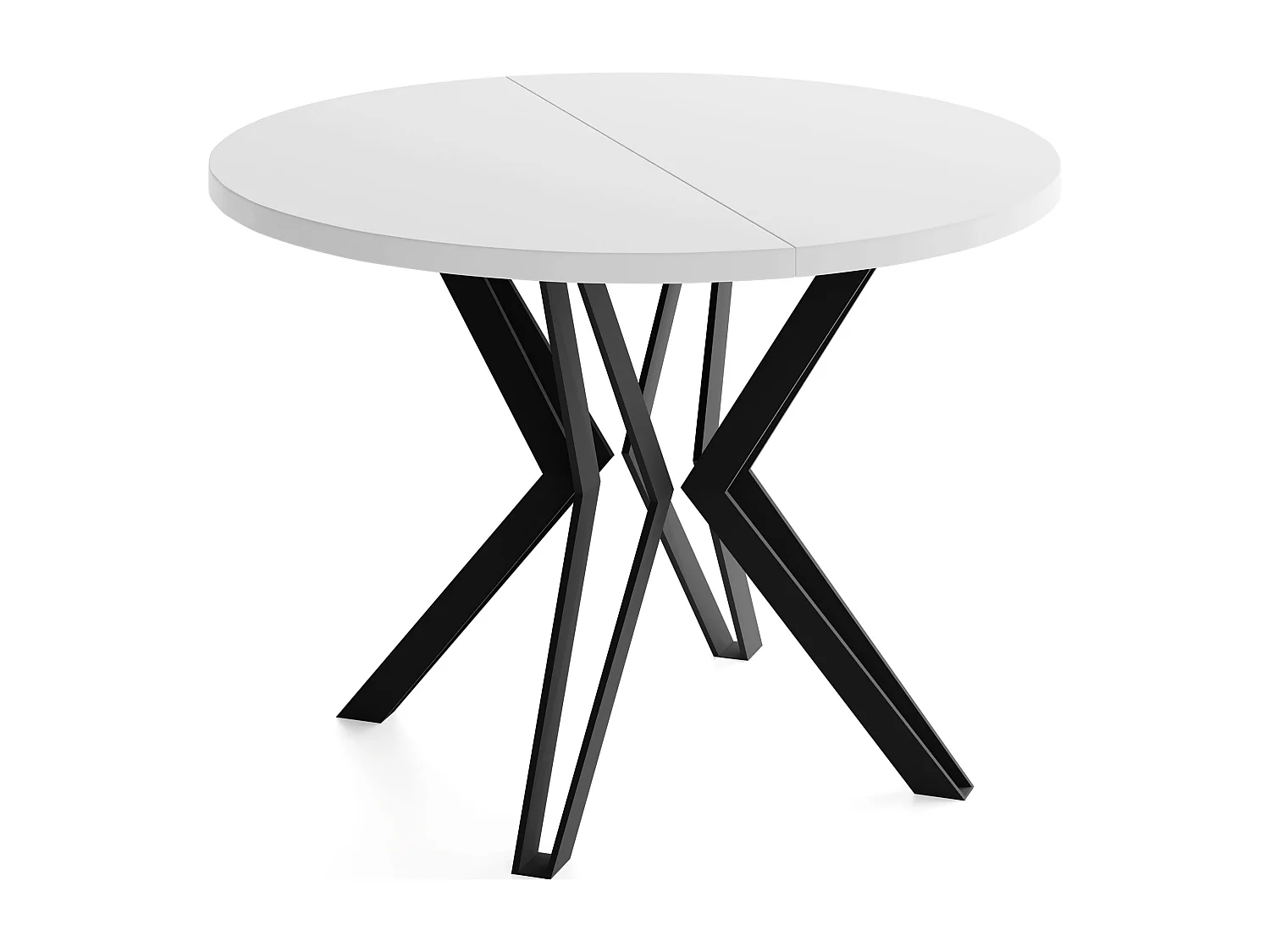 Runder Tisch für das Esszimmer - 100 oder 120 cm Durchmesser - Ausziehbarer Tisch mit Pulverbeschichteten Schwarzen Metallbeinen - 100 cm - Weiß